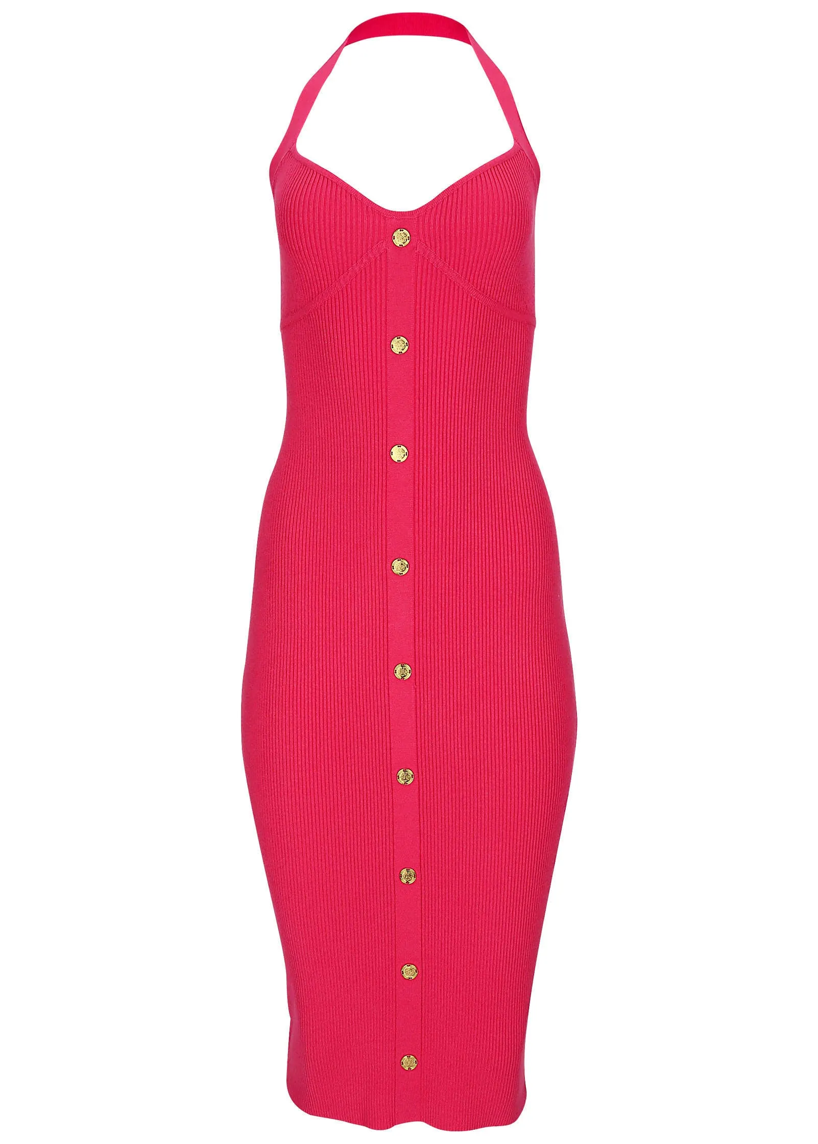 Button Front Halter Midi  - Azalea