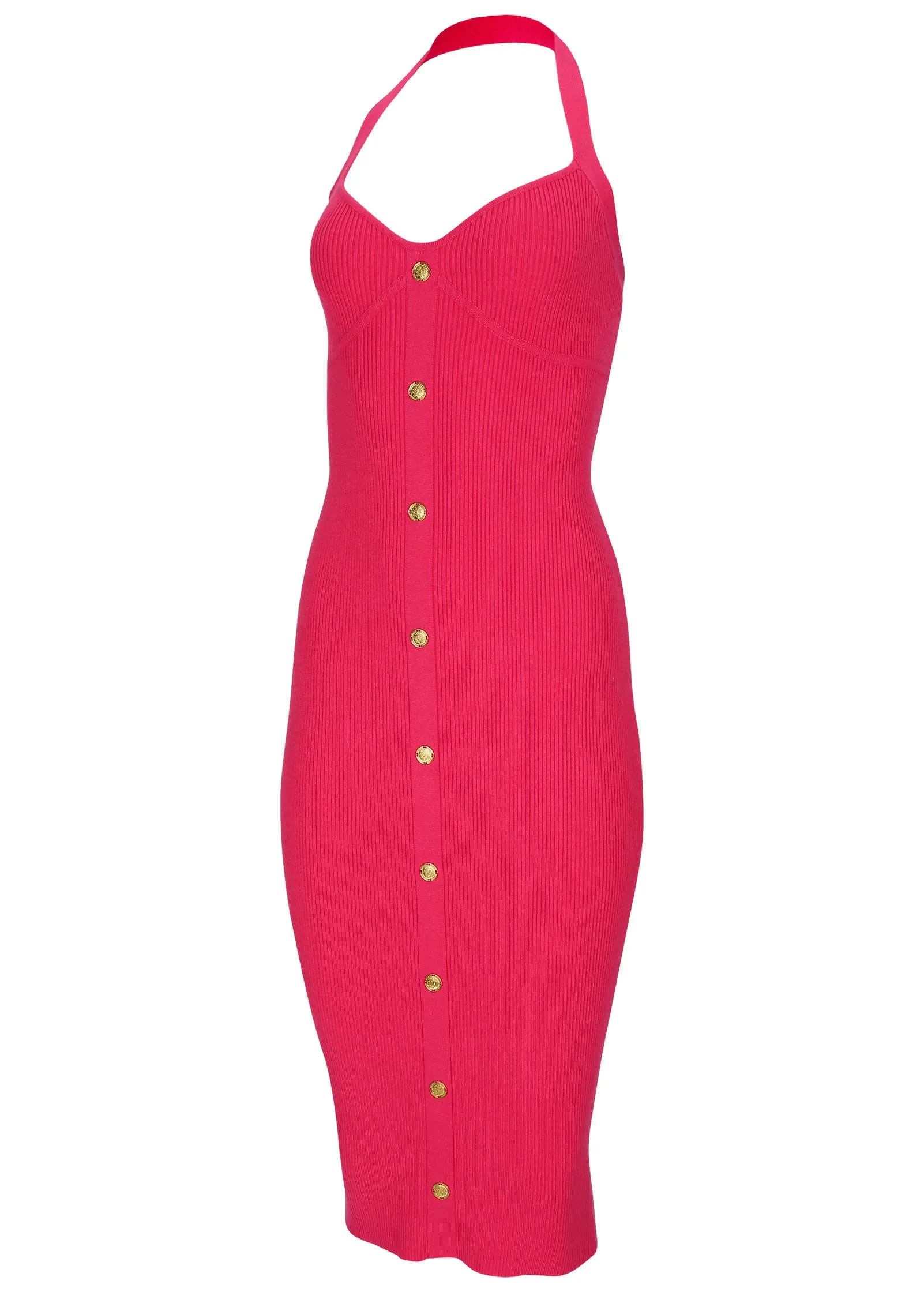Button Front Halter Midi  - Azalea