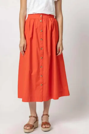 Button Front Long Skirt In Poppy