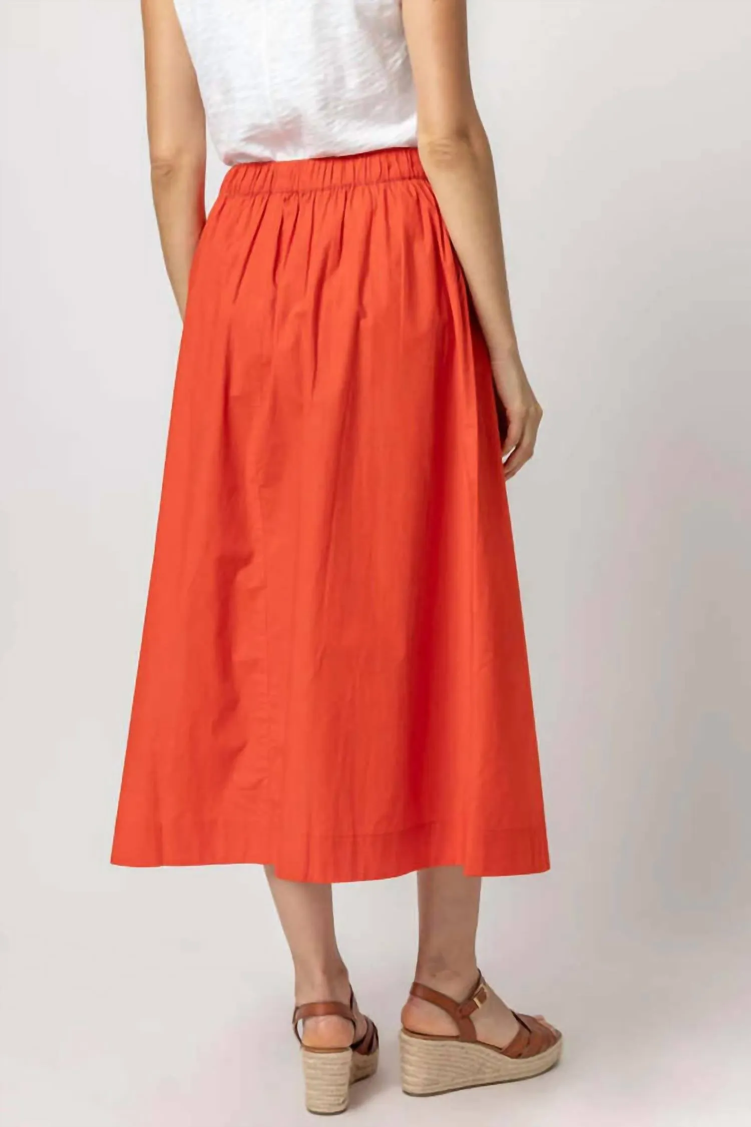 Button Front Long Skirt In Poppy