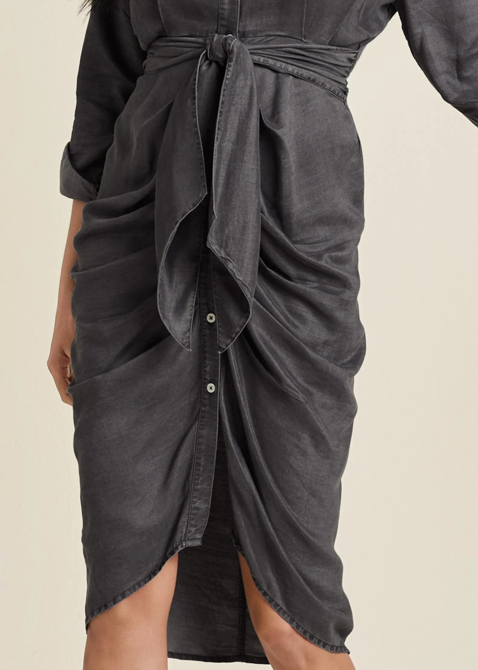 Button-Front Shirt Dress - Grey