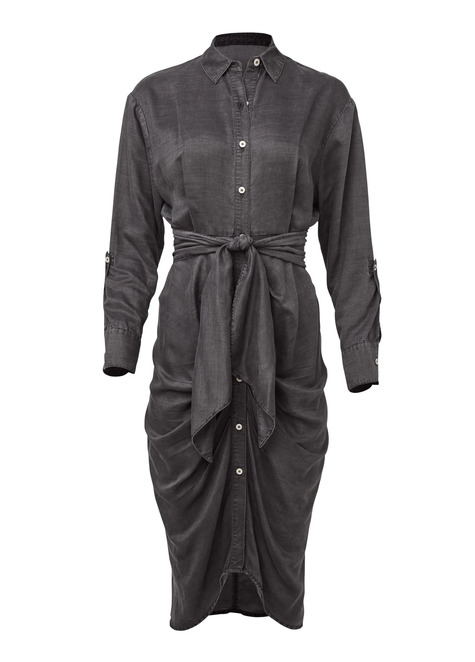 Button-Front Shirt Dress - Grey