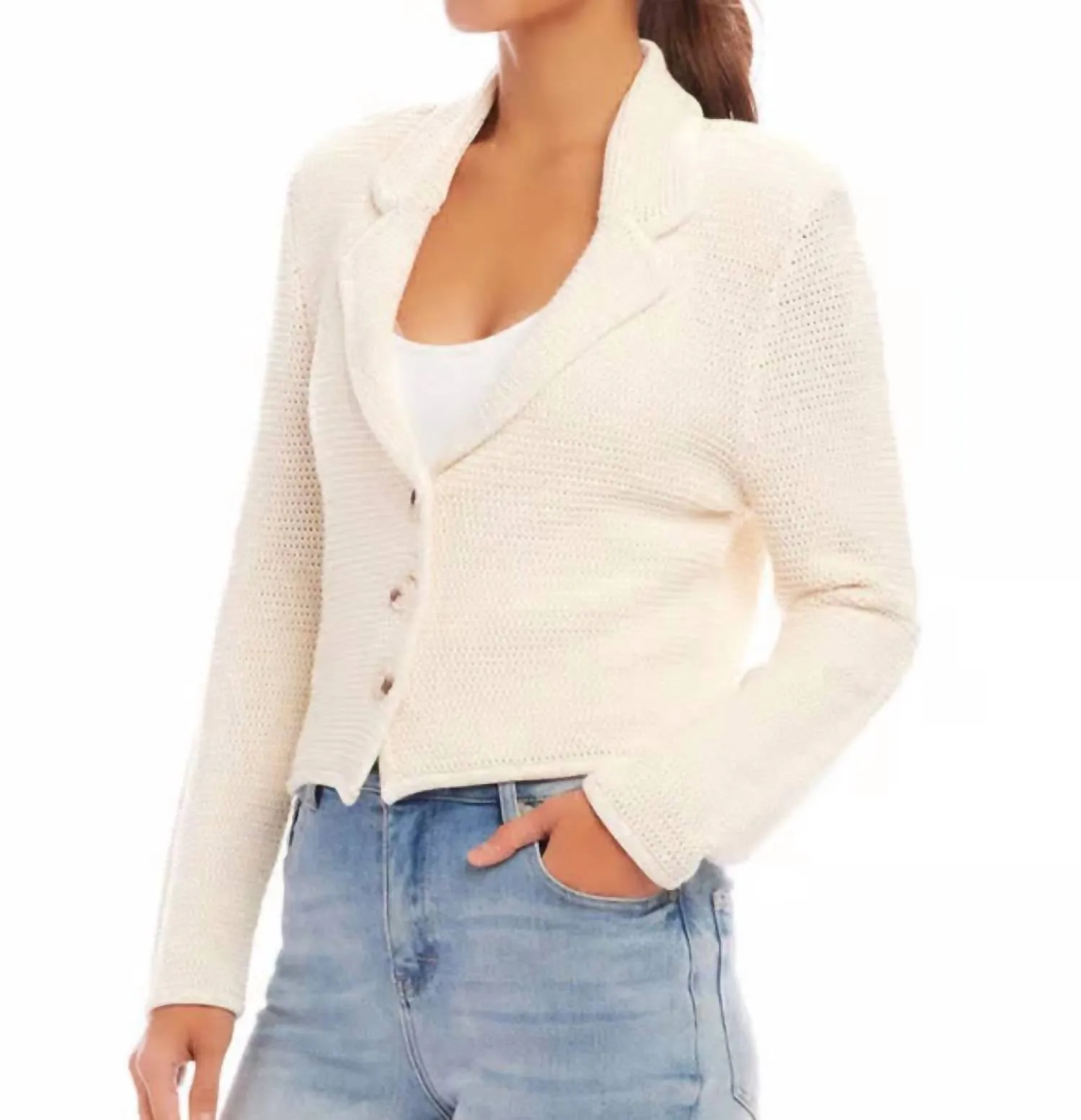 Button Up Blazer Sweater In Cream