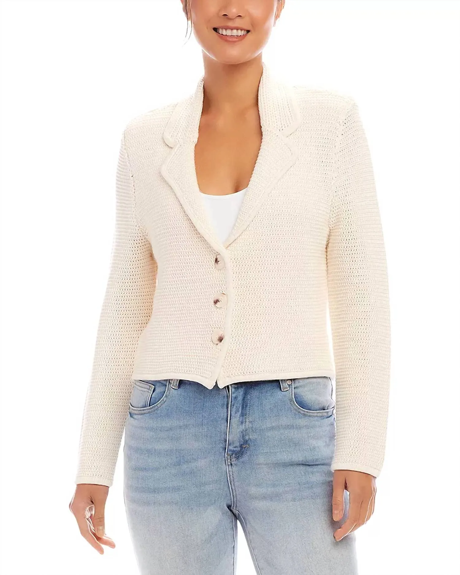 Button Up Blazer Sweater In Cream