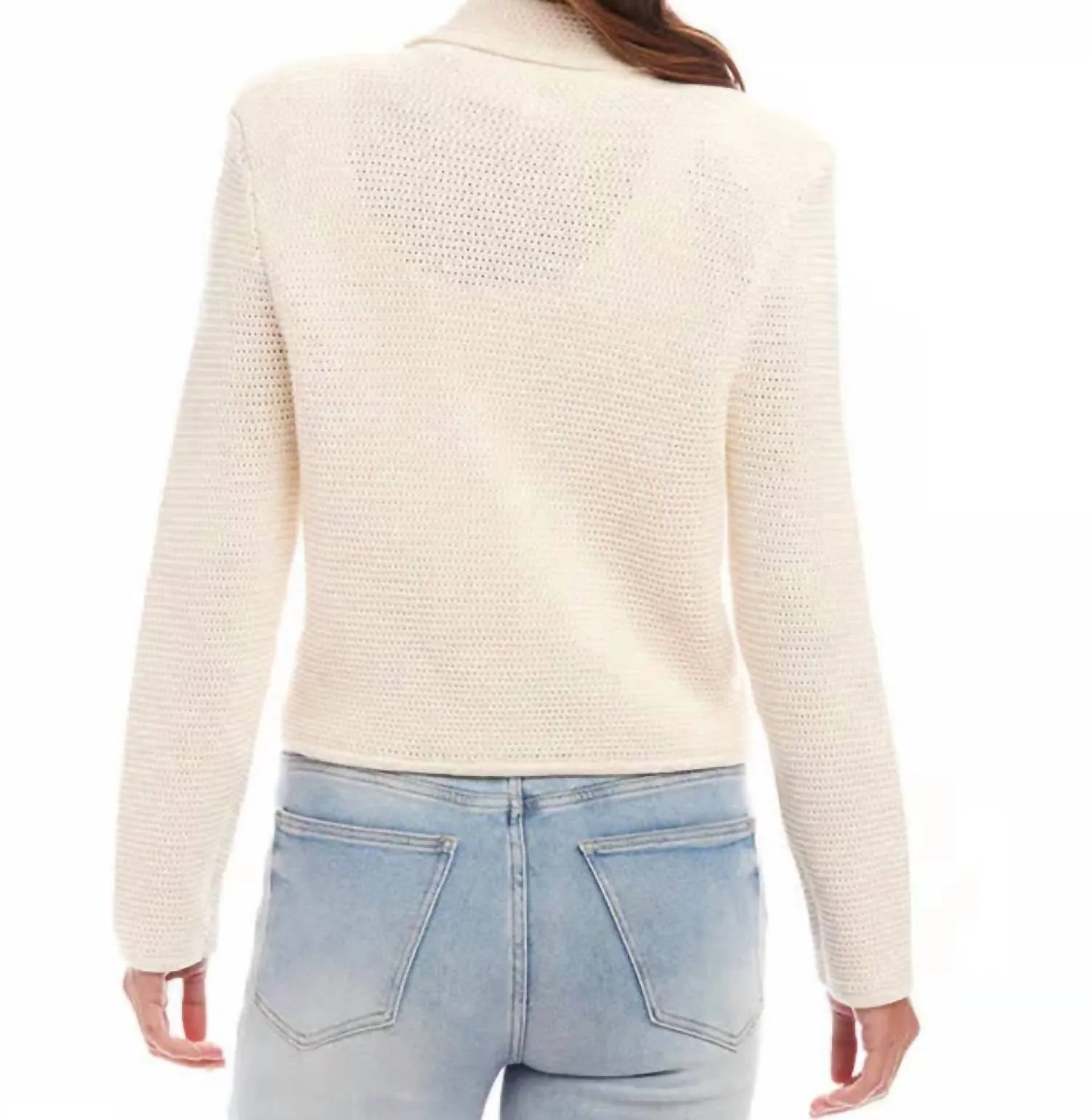 Button Up Blazer Sweater In Cream