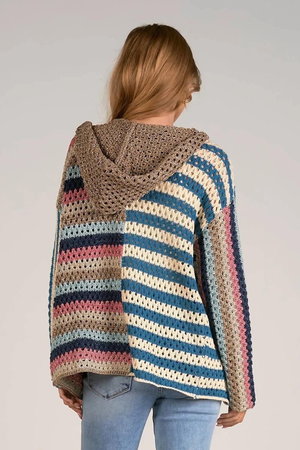 Cardigan Hoodie Sweater In Blue/pink Multi