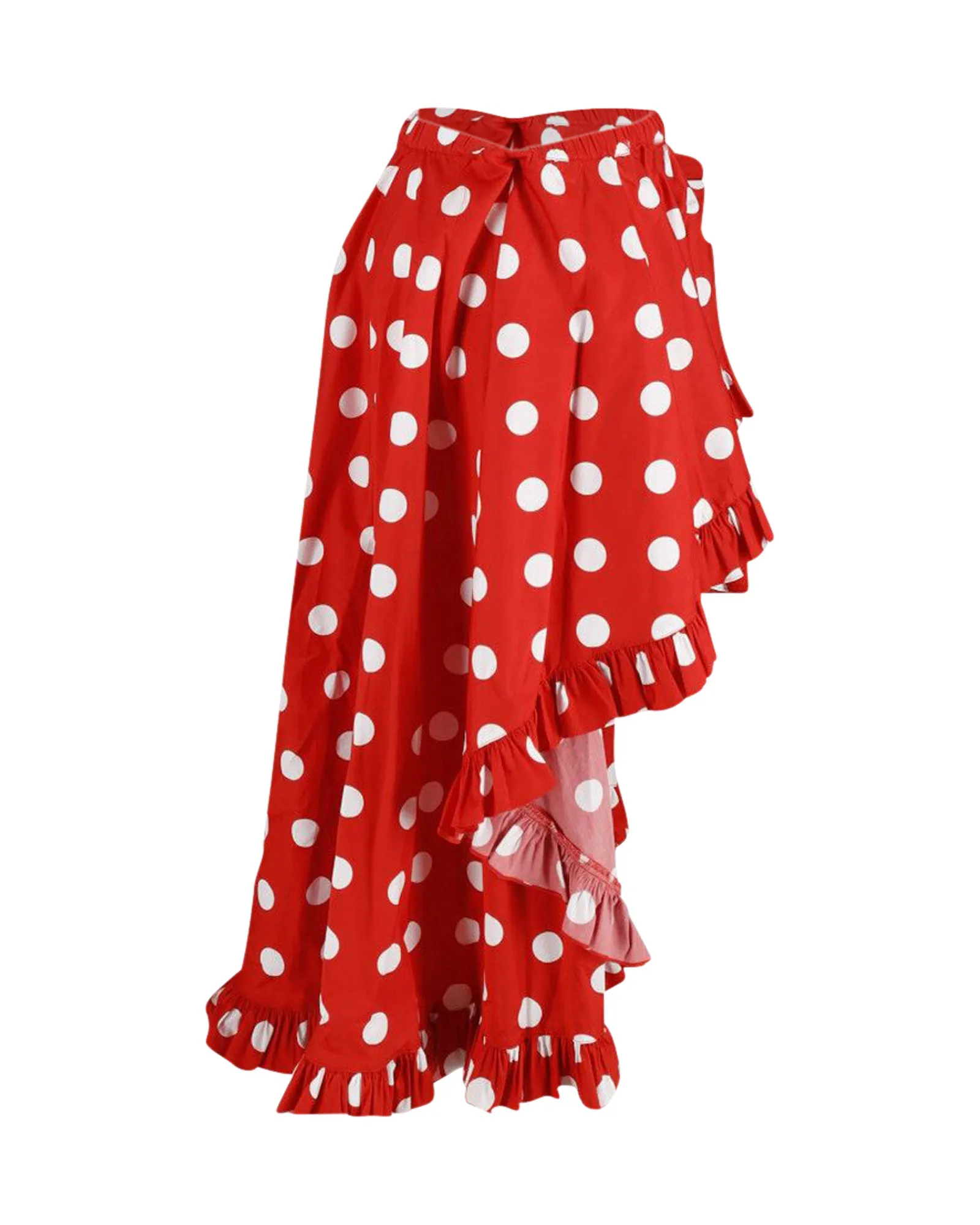 Caroline Constas Adelle Asymmetric Ruffled Polka-Dot Skirt in Red Cotton