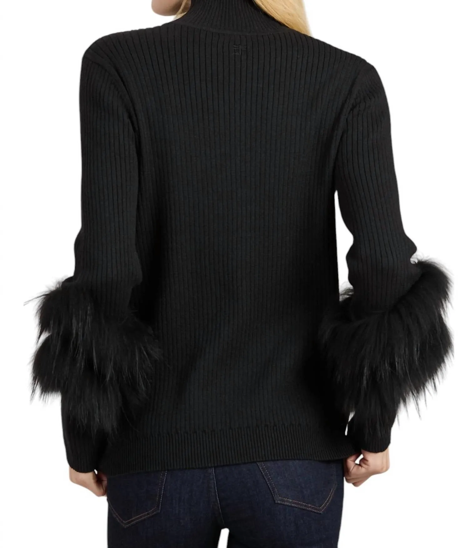 Cashmere Mock Neck With Fur Sweater In Black