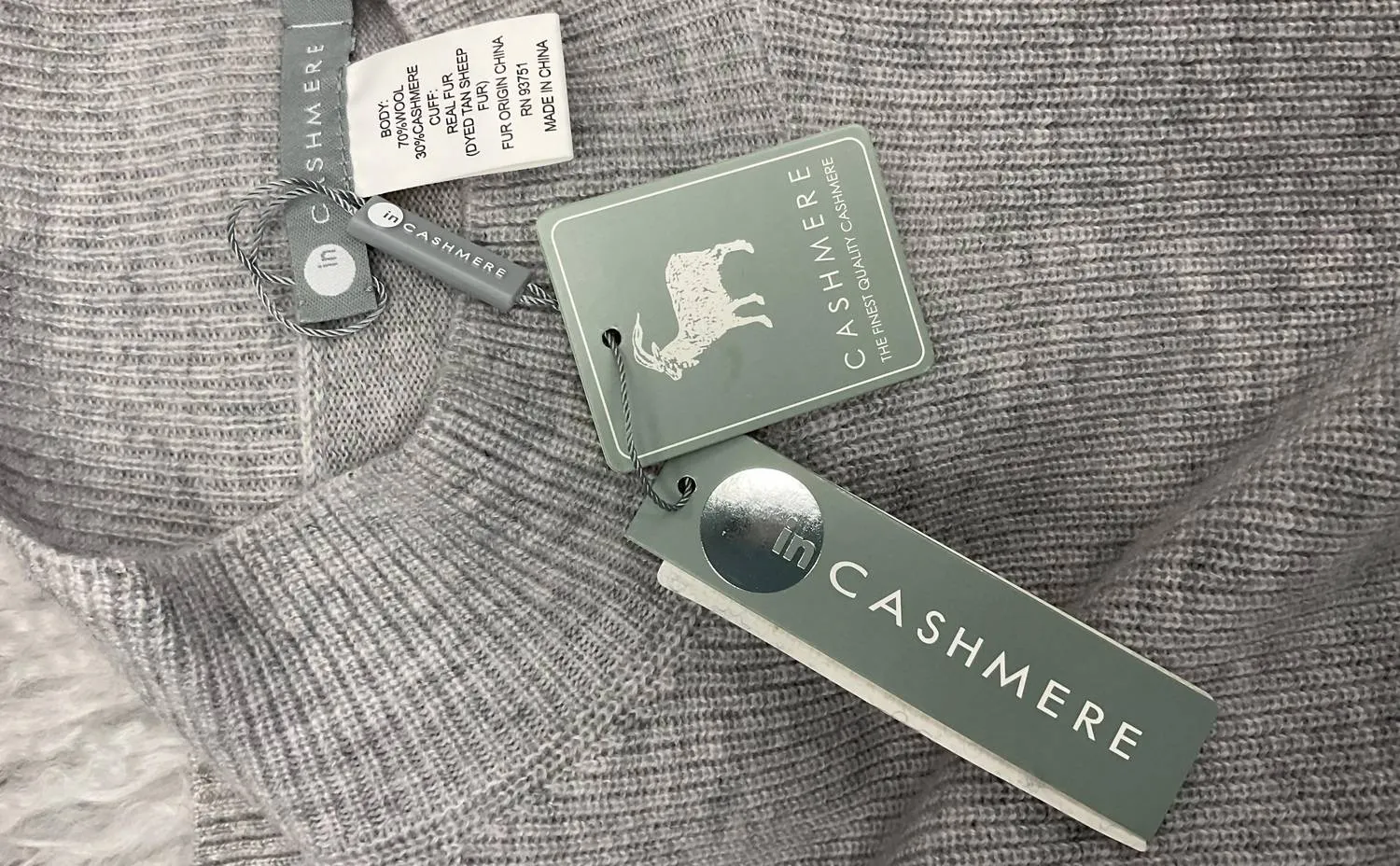 Cashmere Sweater With Mongolian Lamb Cuffs In Light Grey