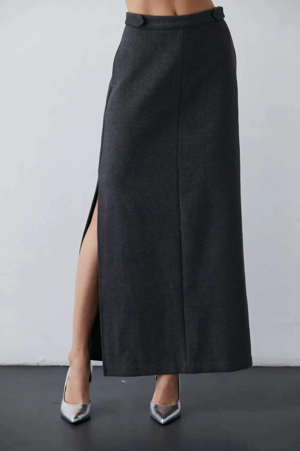 Cecy Wool Blend Maxi Skirt In Charcoal