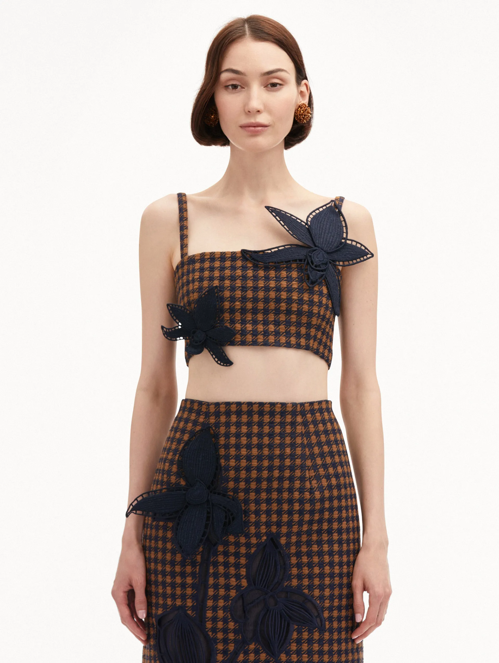 Check Tweed Orchid Embroidered Top