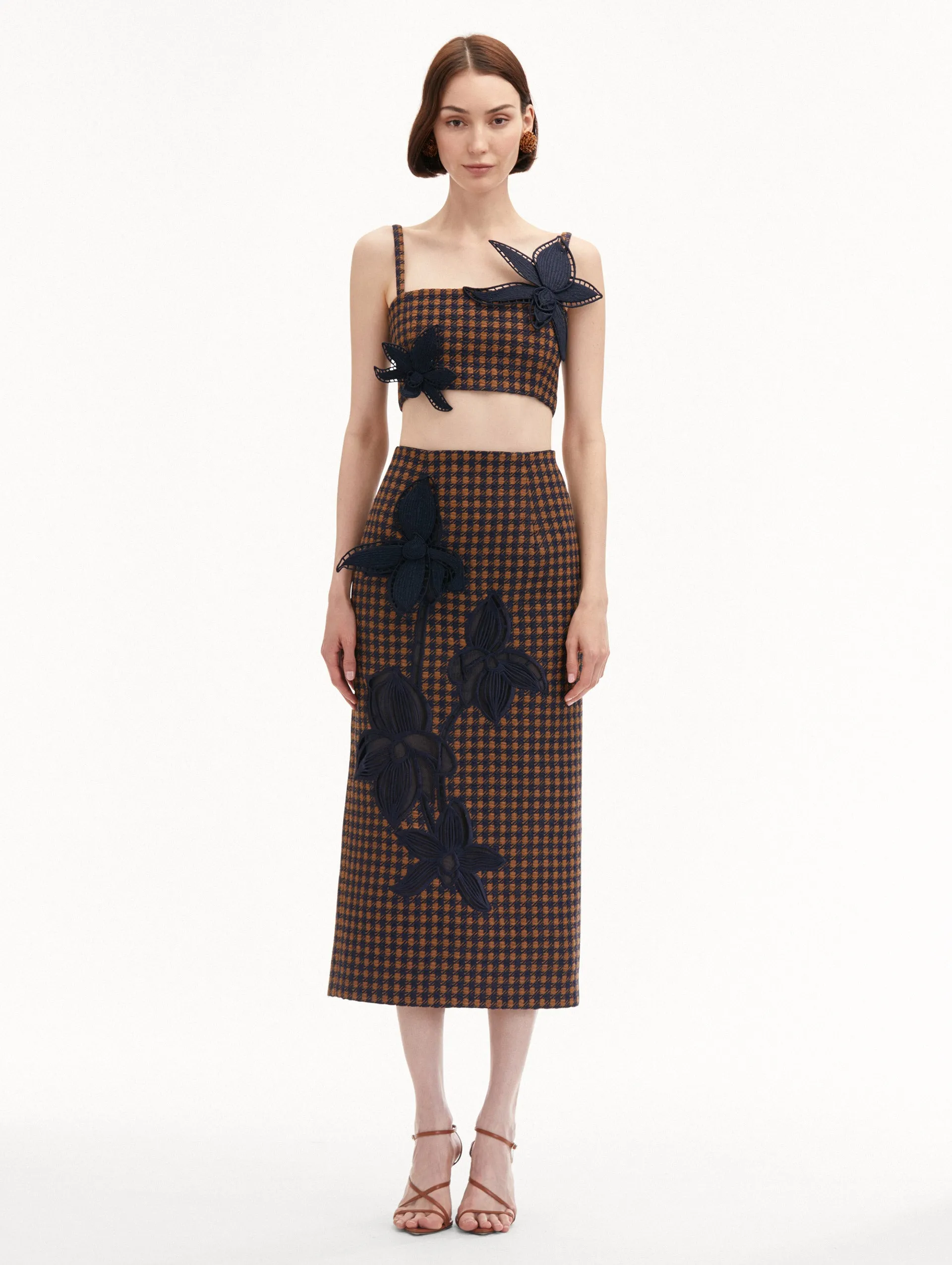 Check Tweed Orchid Embroidered Top