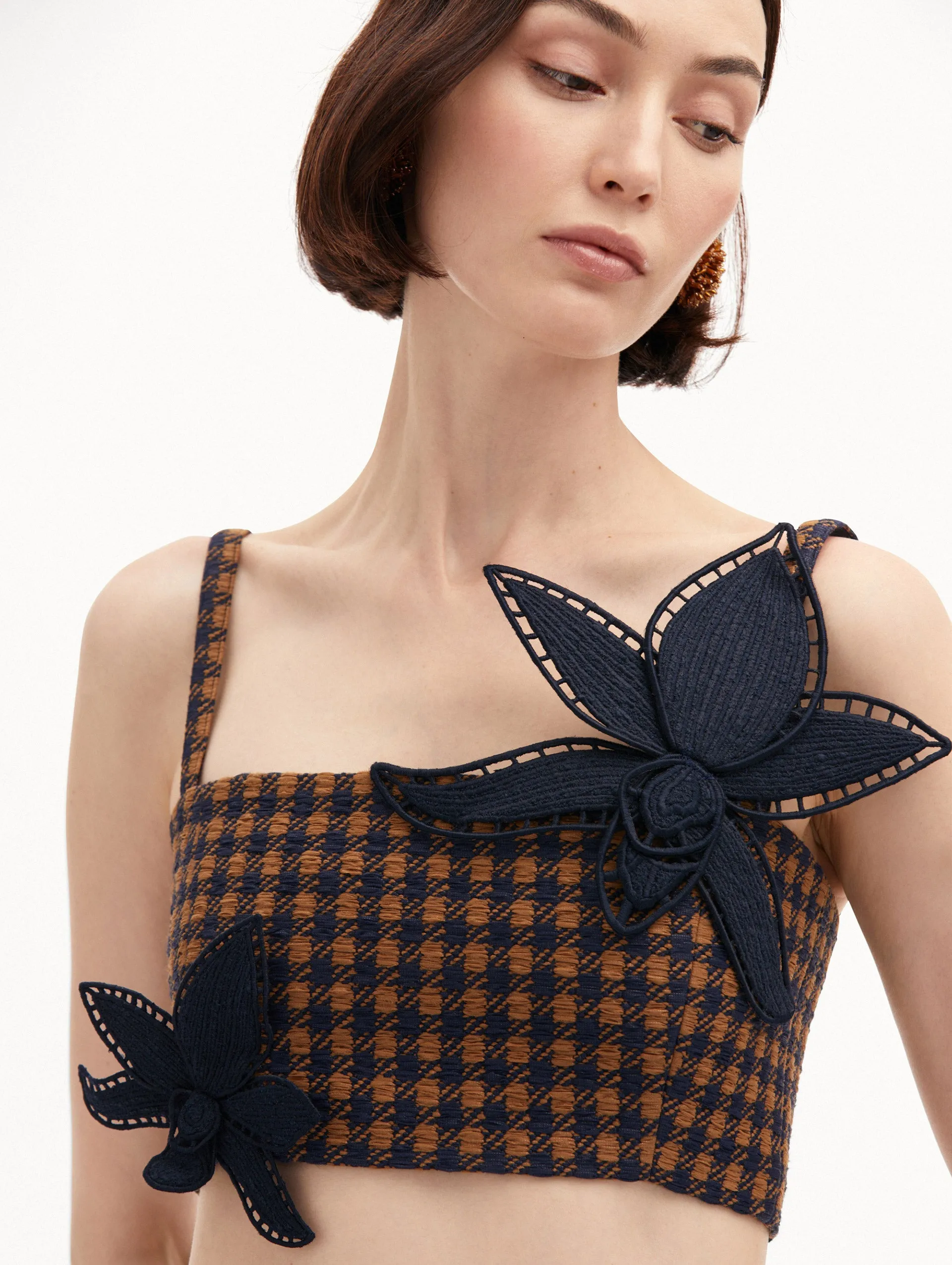 Check Tweed Orchid Embroidered Top
