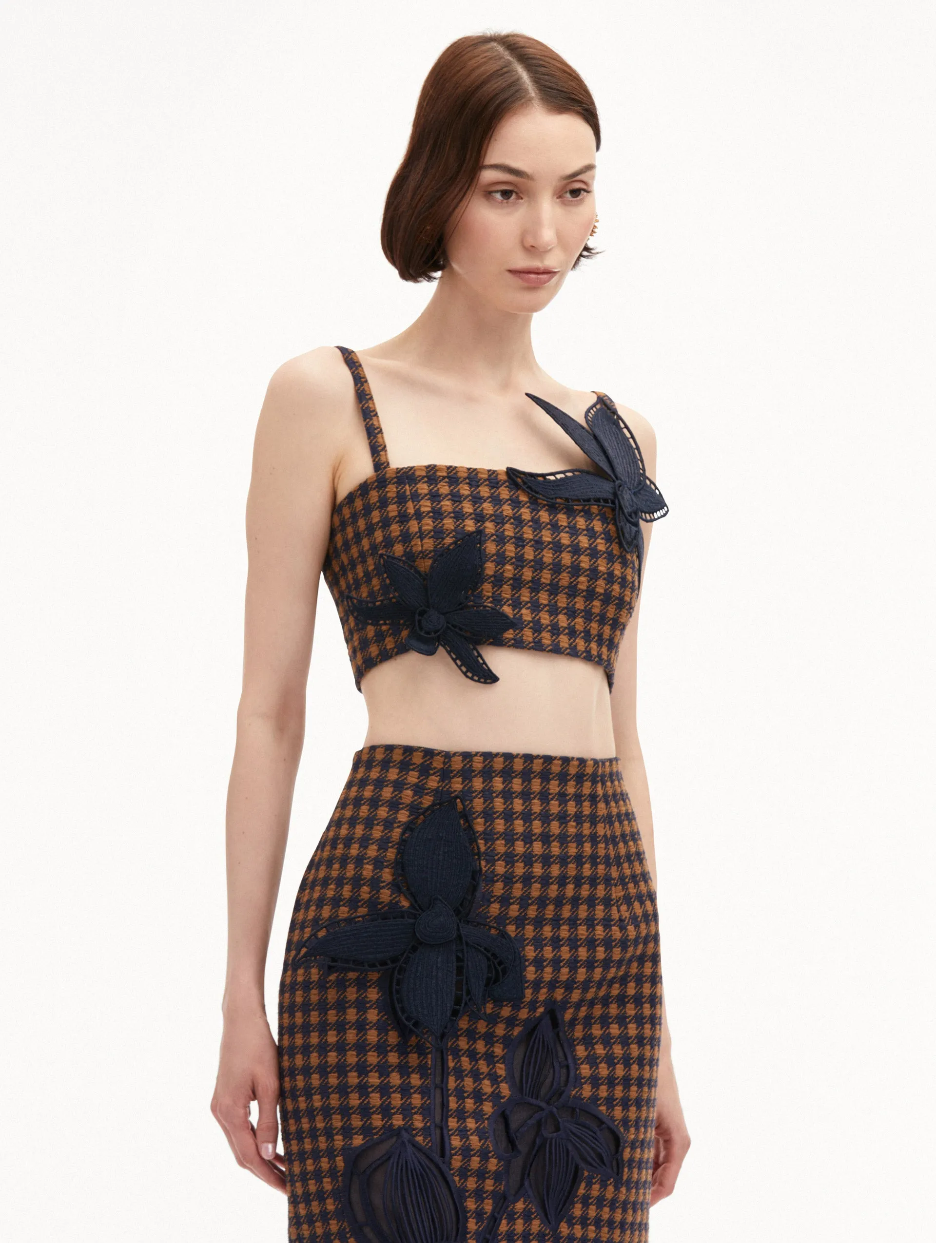 Check Tweed Orchid Embroidered Top