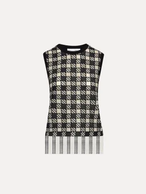 Checked Fringe Guipure Tank