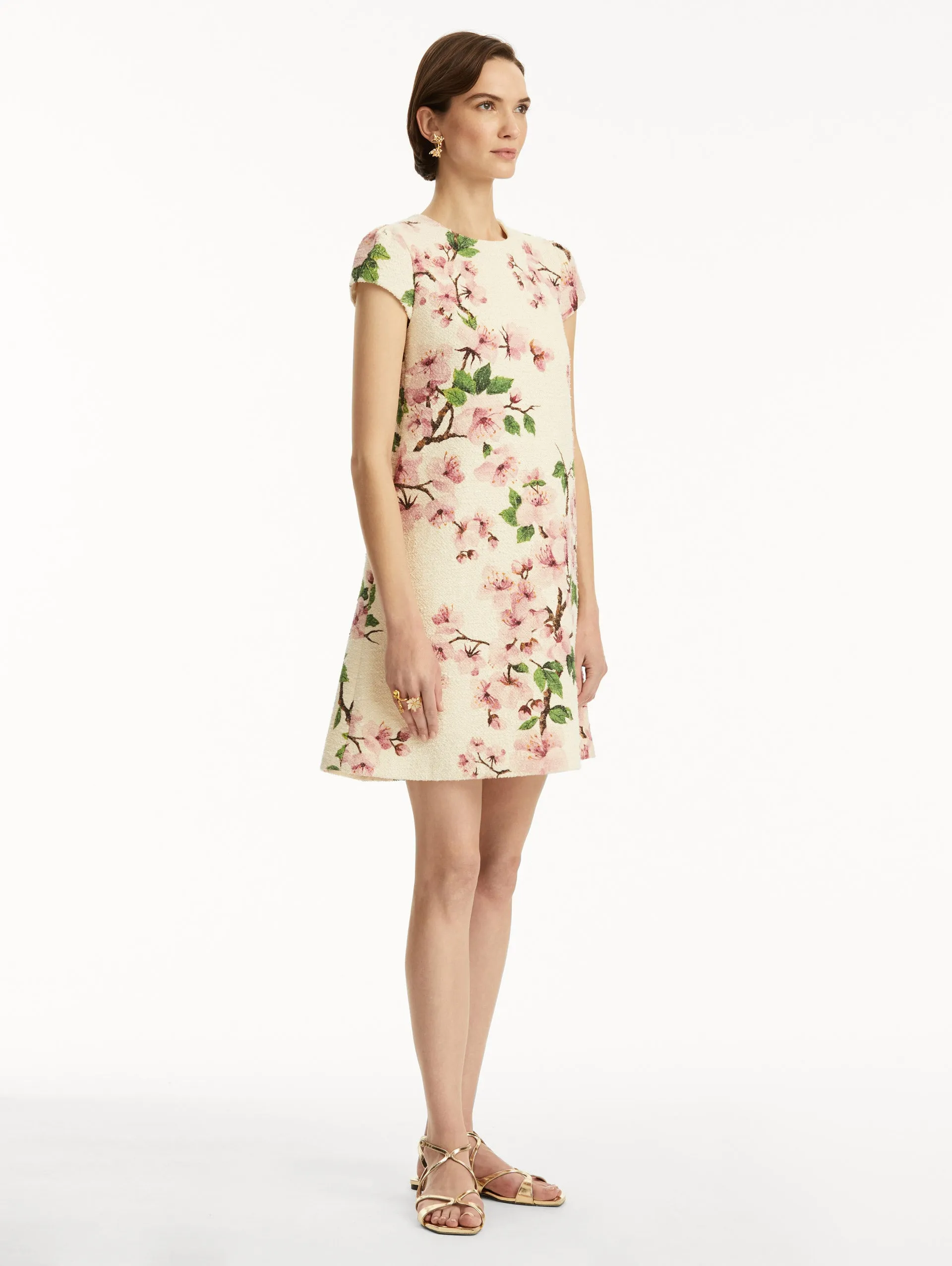 Cherry Blossom Embroidered Cap Sleeve Dress