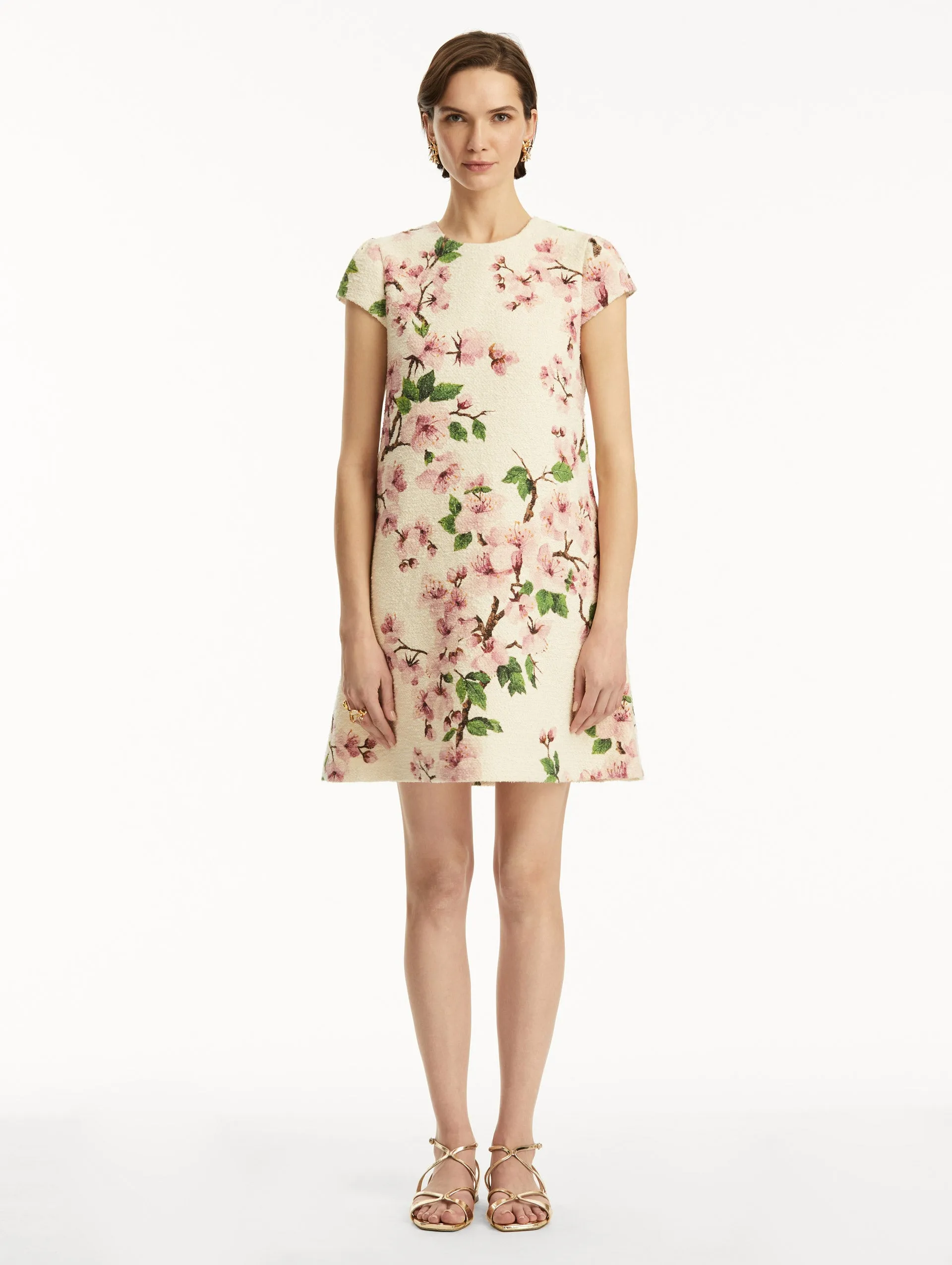 Cherry Blossom Embroidered Cap Sleeve Dress