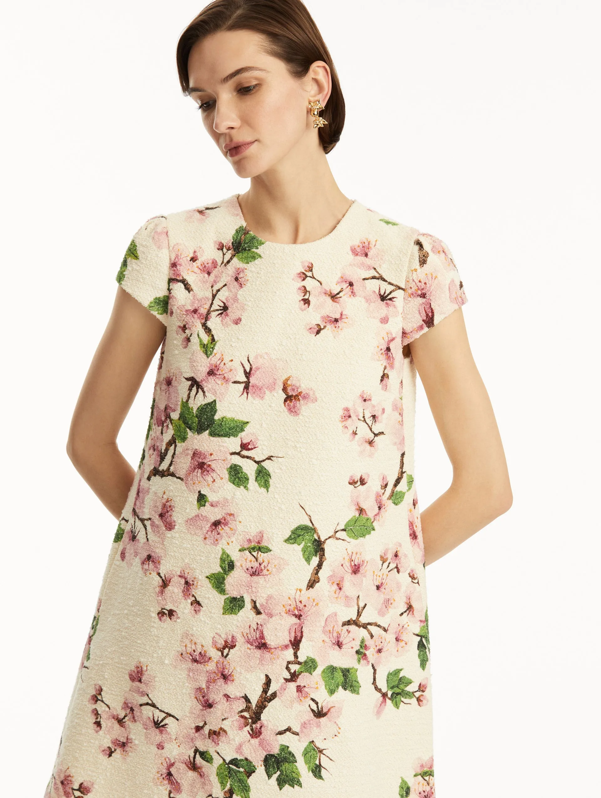 Cherry Blossom Embroidered Cap Sleeve Dress