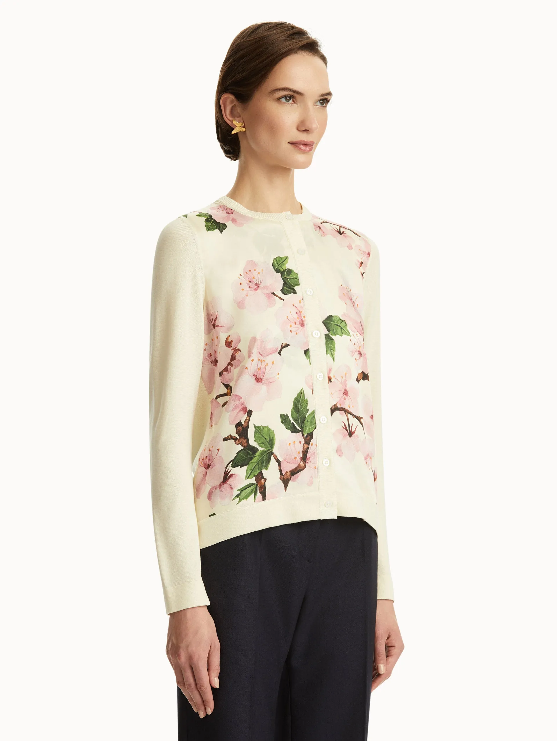 Cherry Blossom Silk Inset Cardigan