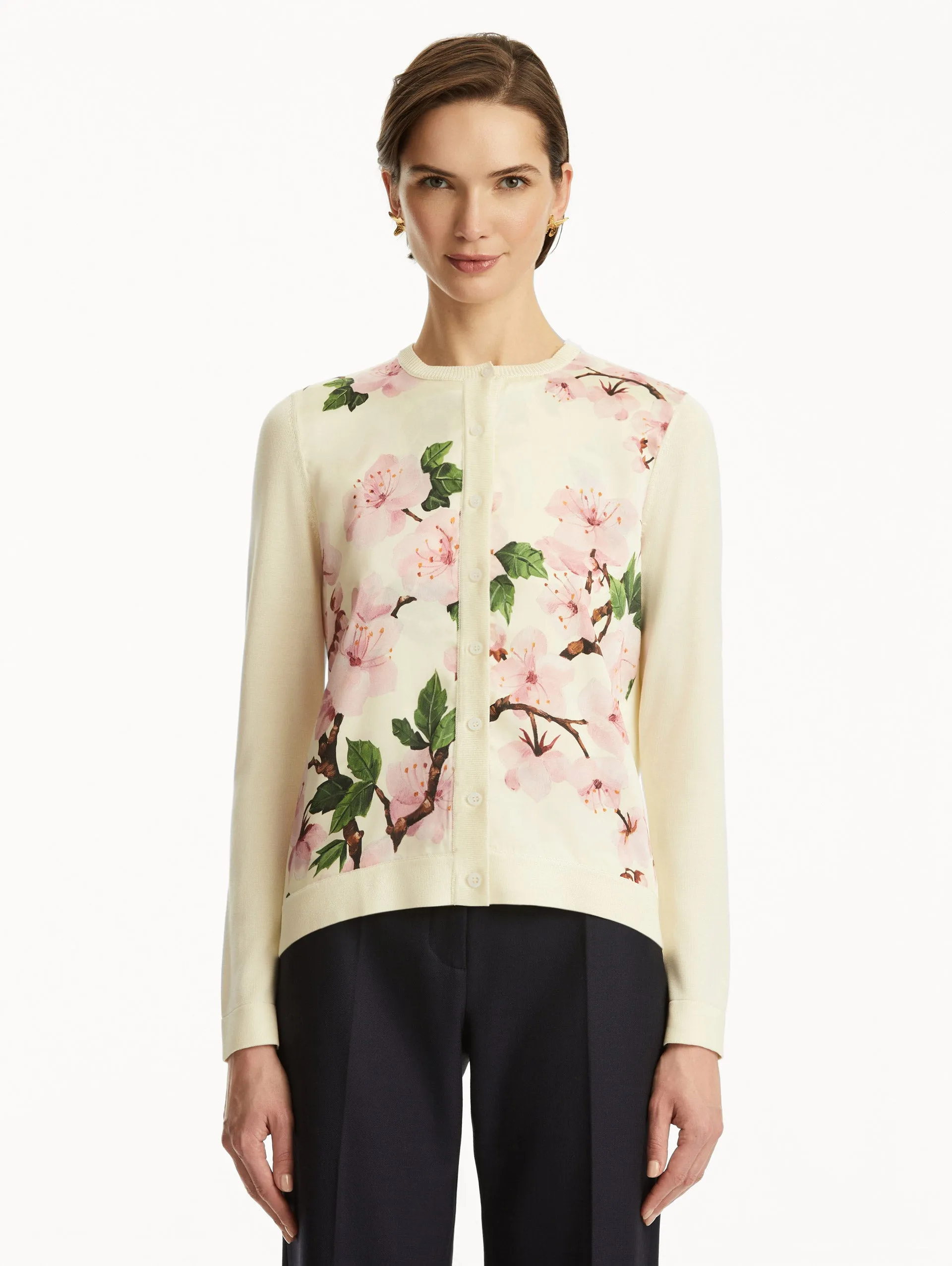 Cherry Blossom Silk Inset Cardigan