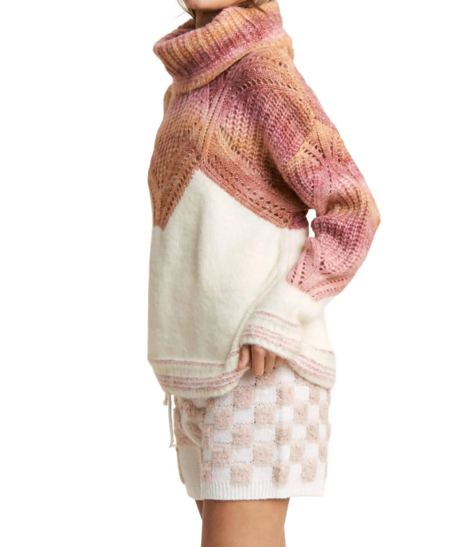 Chevron Colorblock Sweater In Orange/white