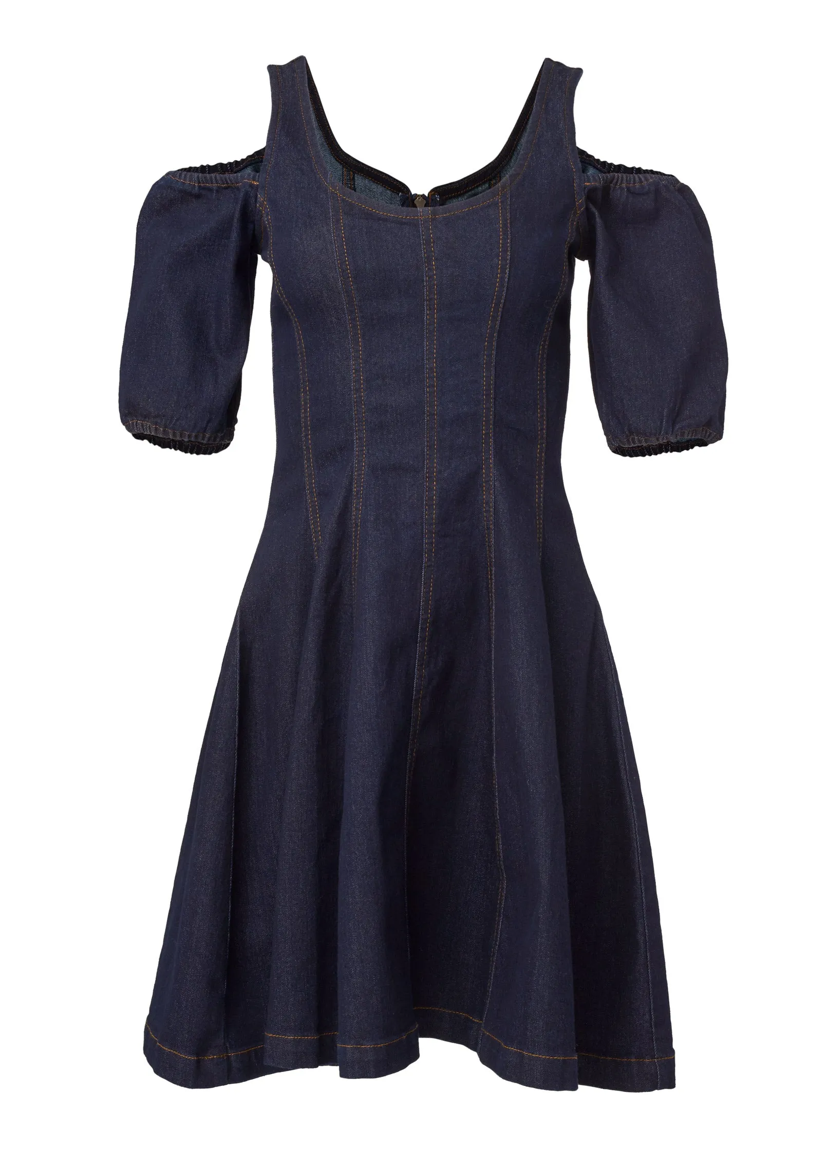 Cold-Shoulder Denim Dress - Indigo Blue