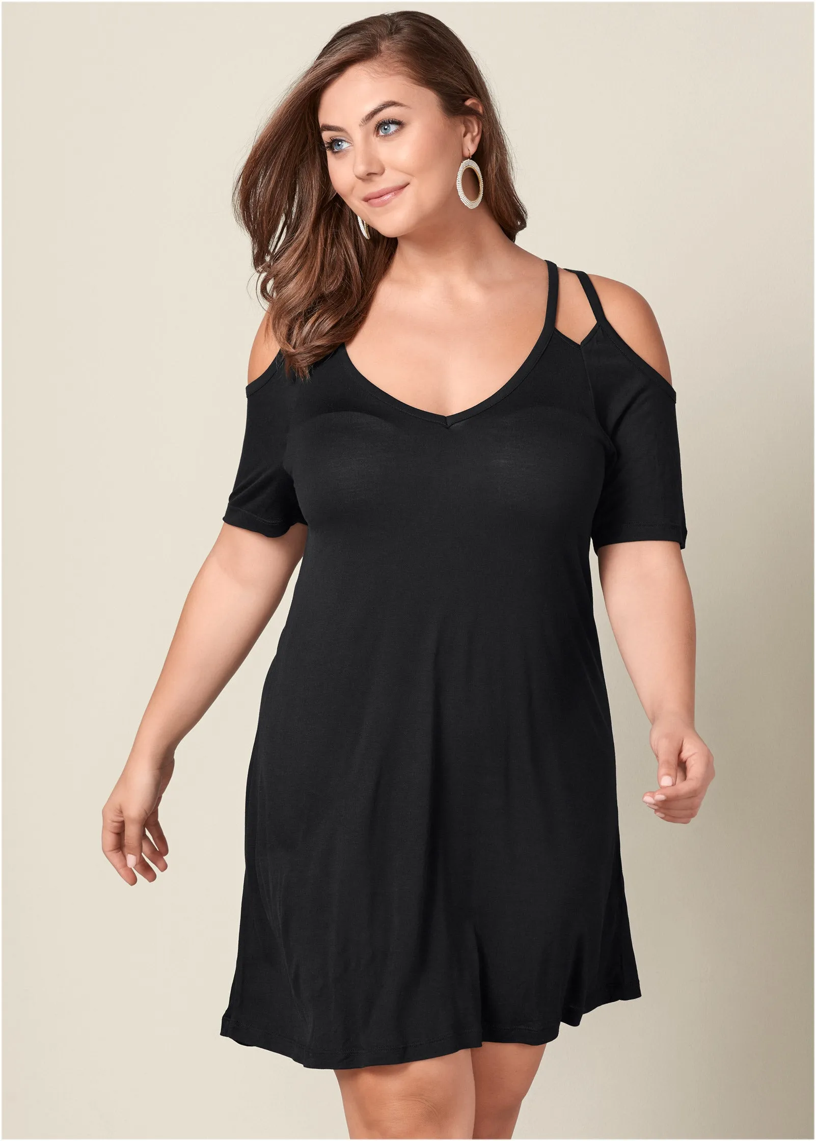 Cold-Shoulder Dress - Black