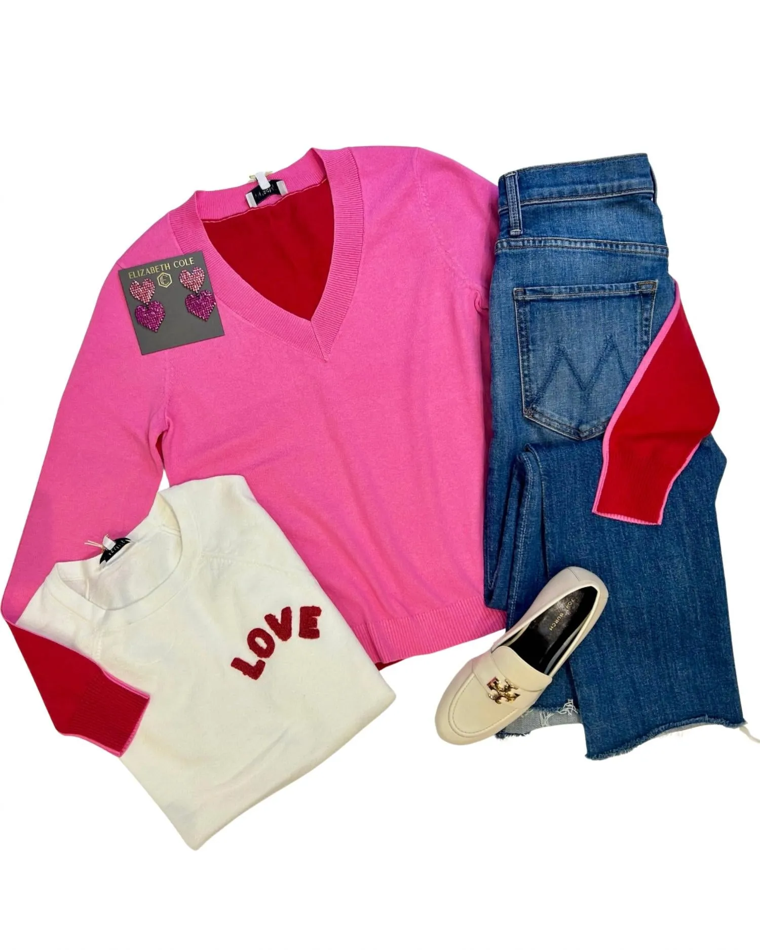 Colorblock Longsleeve Sweater In Candy/red