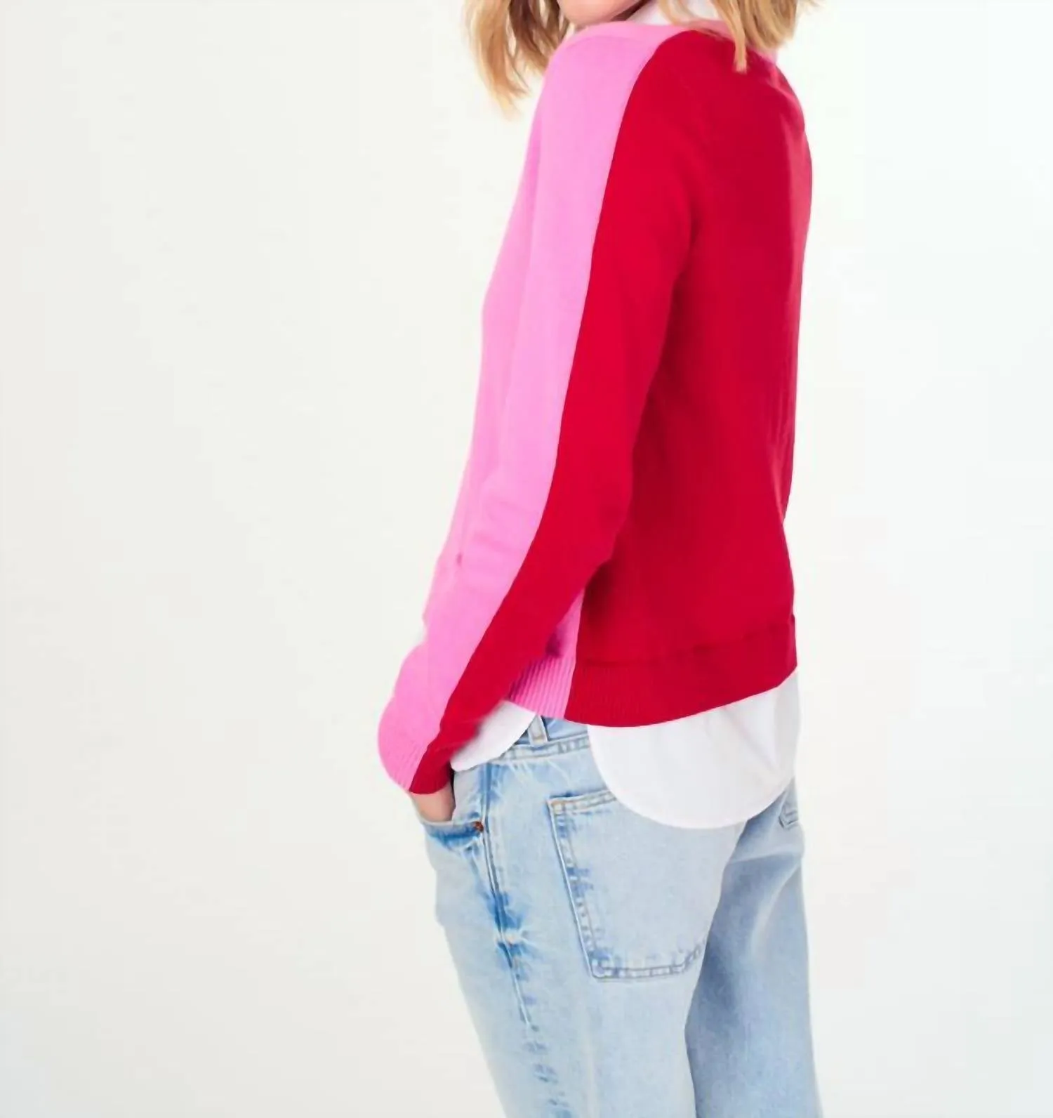 Colorblock Longsleeve Sweater In Candy/red