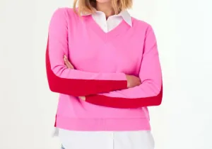 Colorblock Longsleeve Sweater In Candy/red