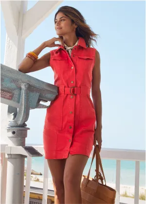 Colored Twill Utility Dress - Scarlet