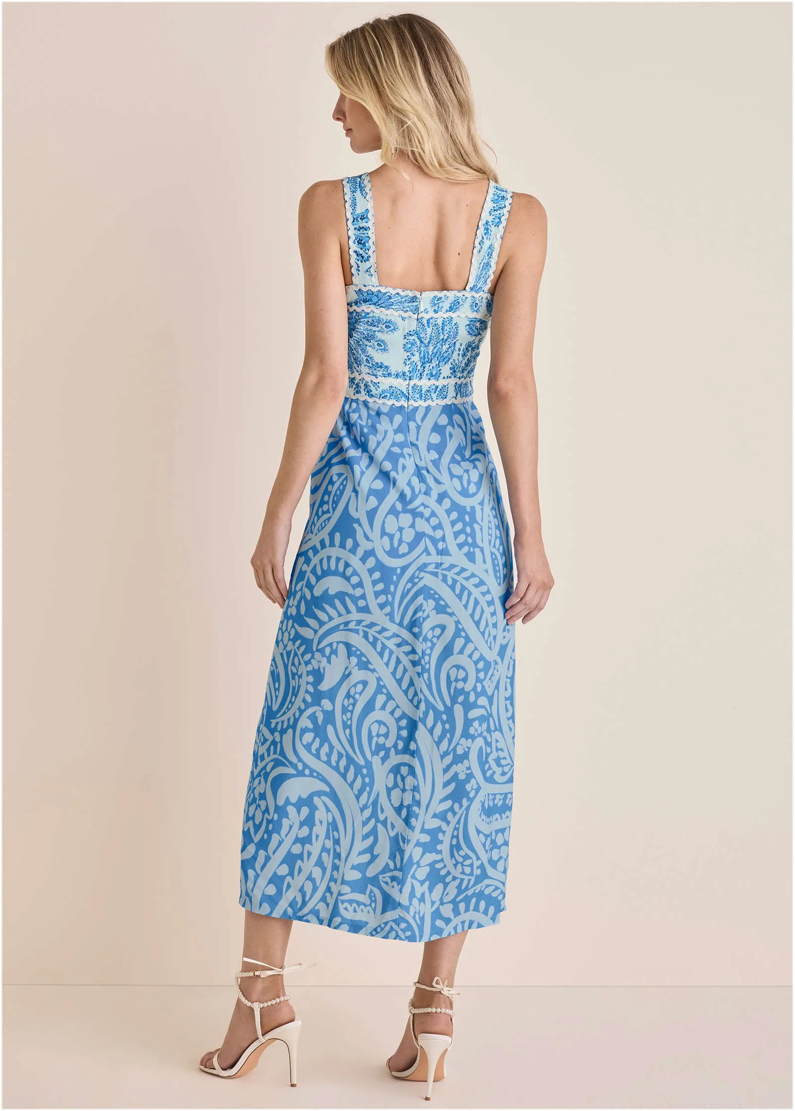 Contrast High Slit Maxi - Blue Allover Spring Paisley