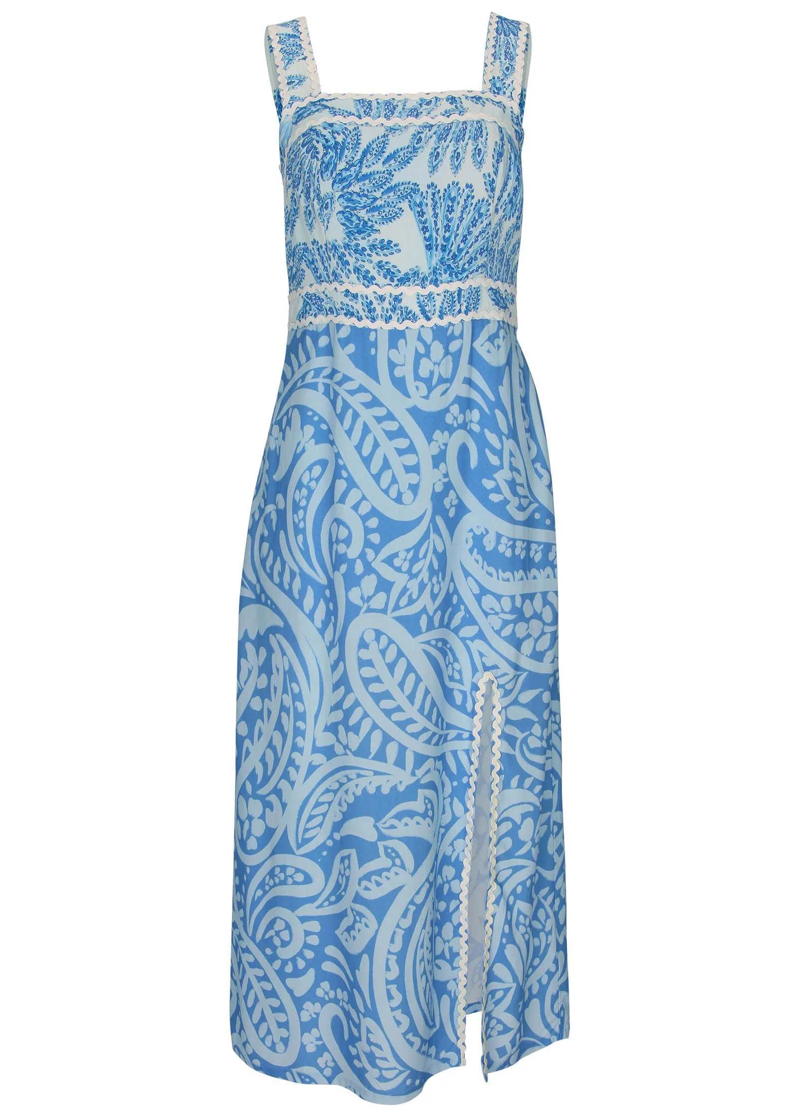 Contrast High Slit Maxi - Blue Allover Spring Paisley