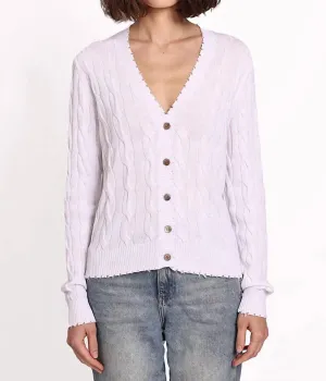 Cotton Frayed Cable Cardigan In White