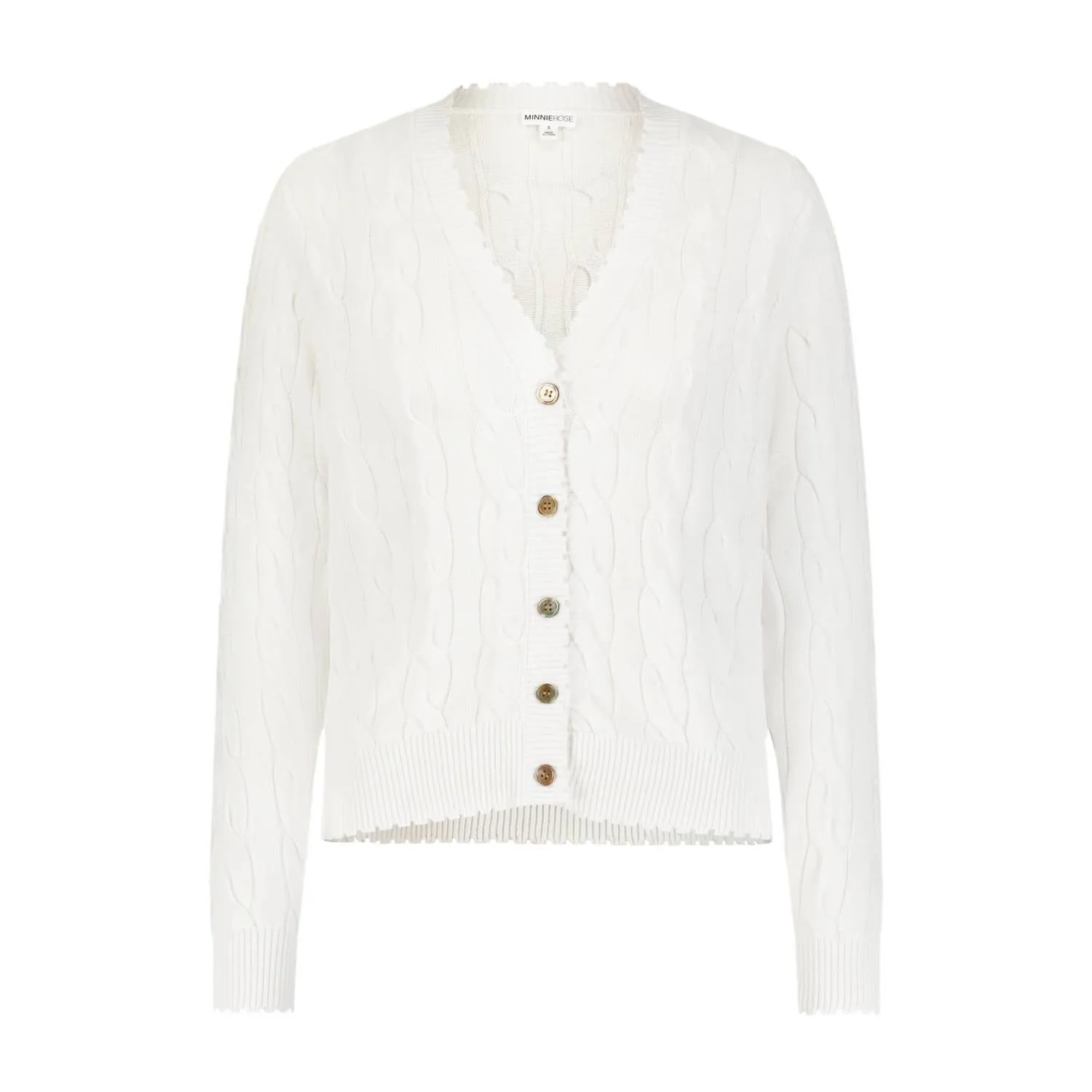 Cotton Frayed Cable Cardigan In White
