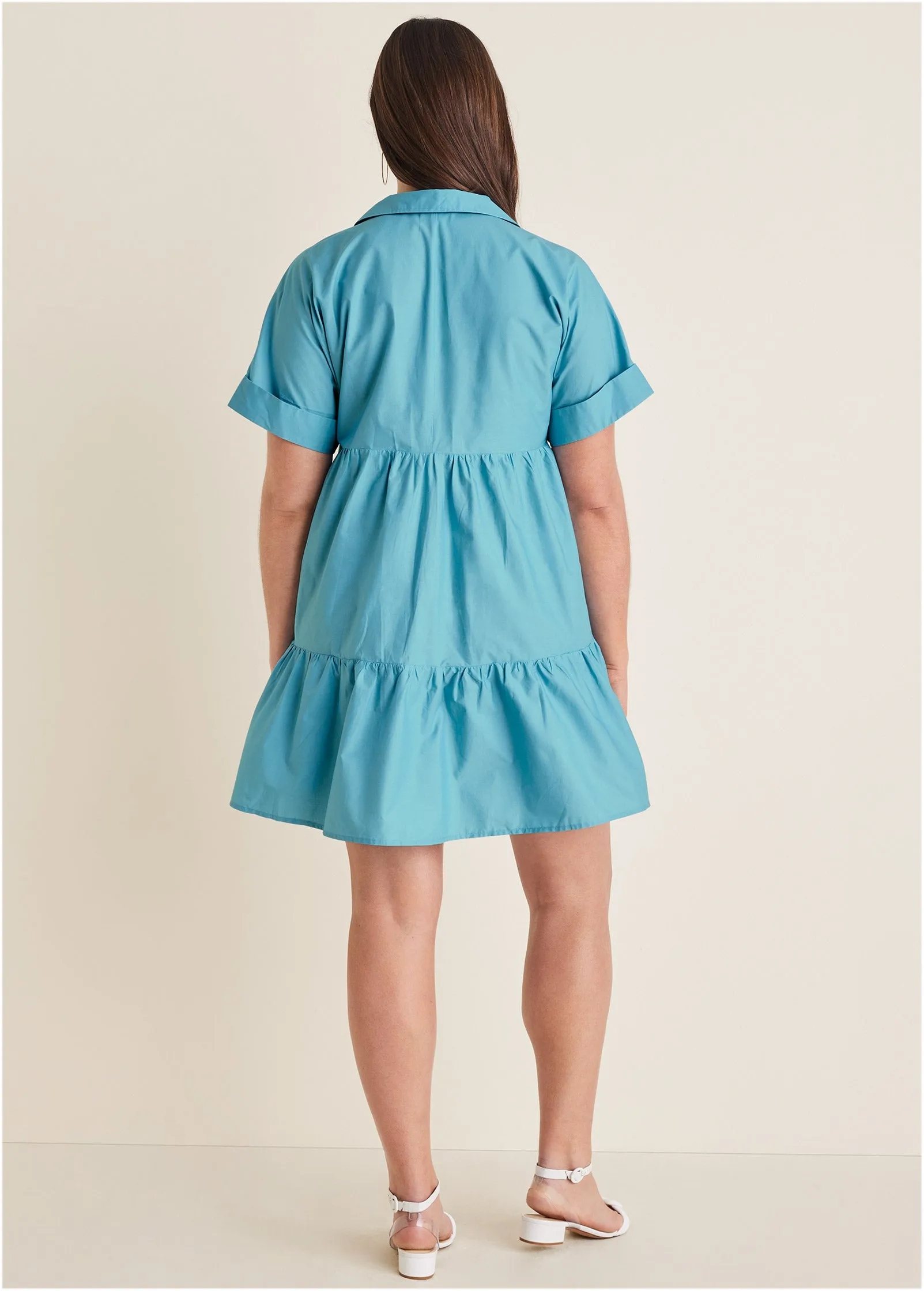 Cotton Poplin Tiered Dress - Blue