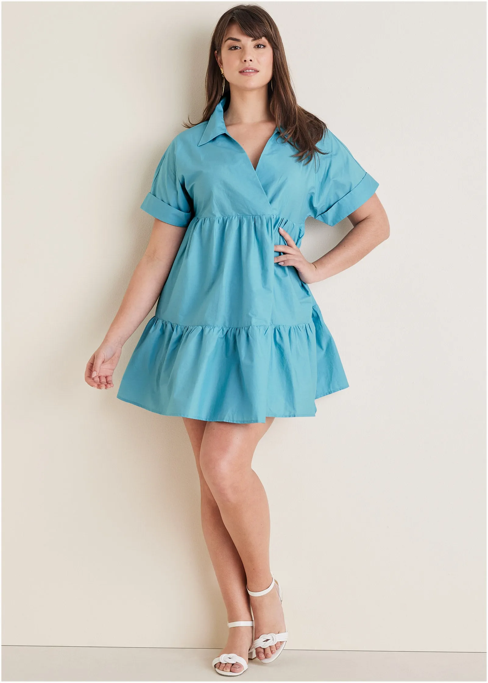 Cotton Poplin Tiered Dress - Blue