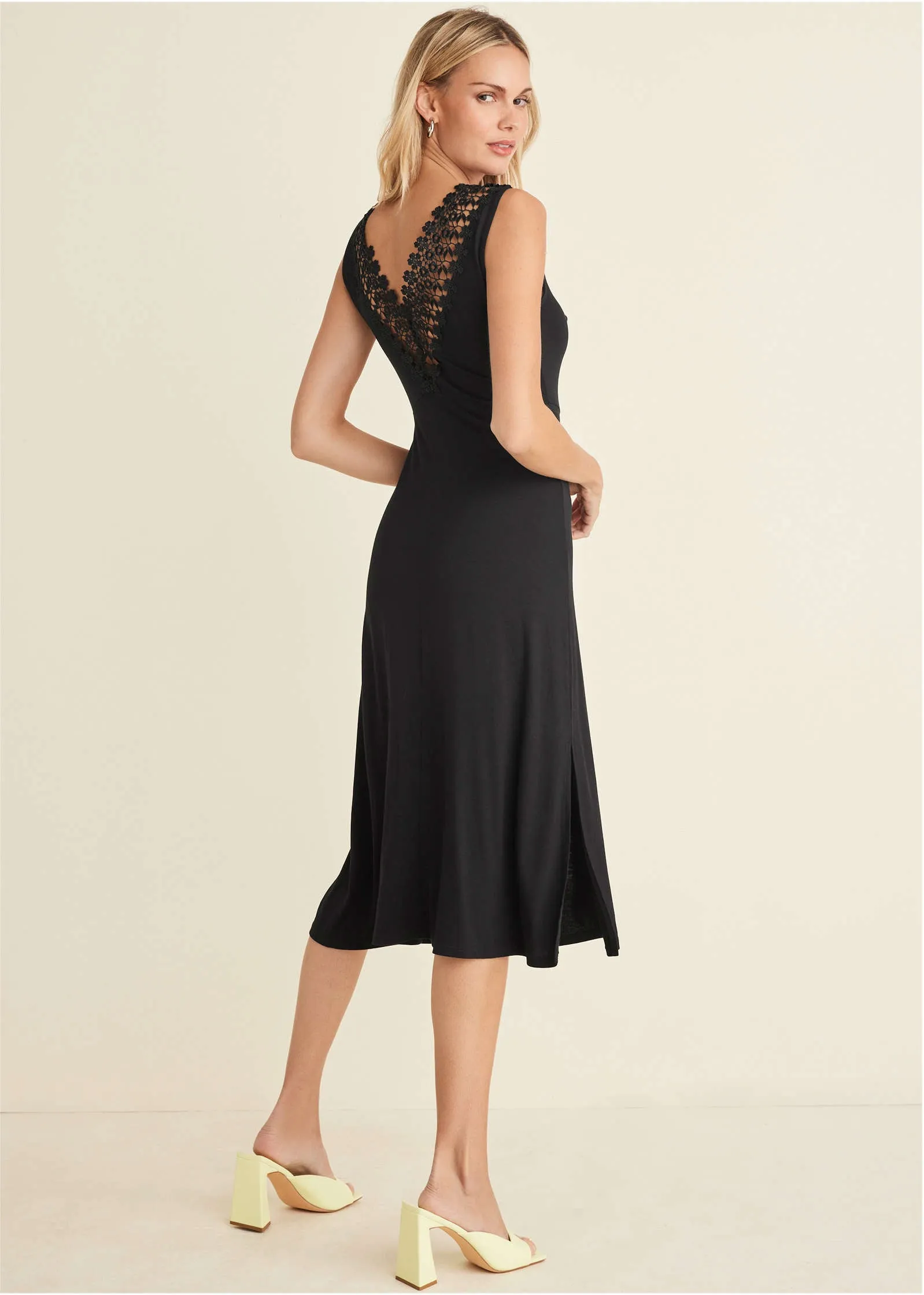 Crochet Back Midi Dress - Black