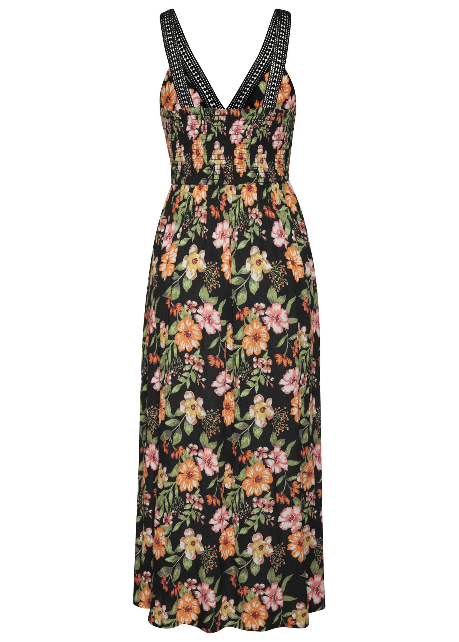 Crochet Printed Maxi Dress - Black Multi