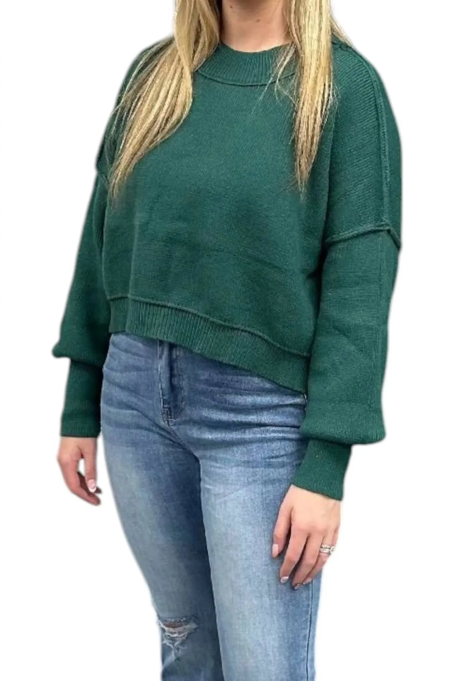 Cropped Sweater In Dark Green
