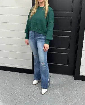 Cropped Sweater In Dark Green