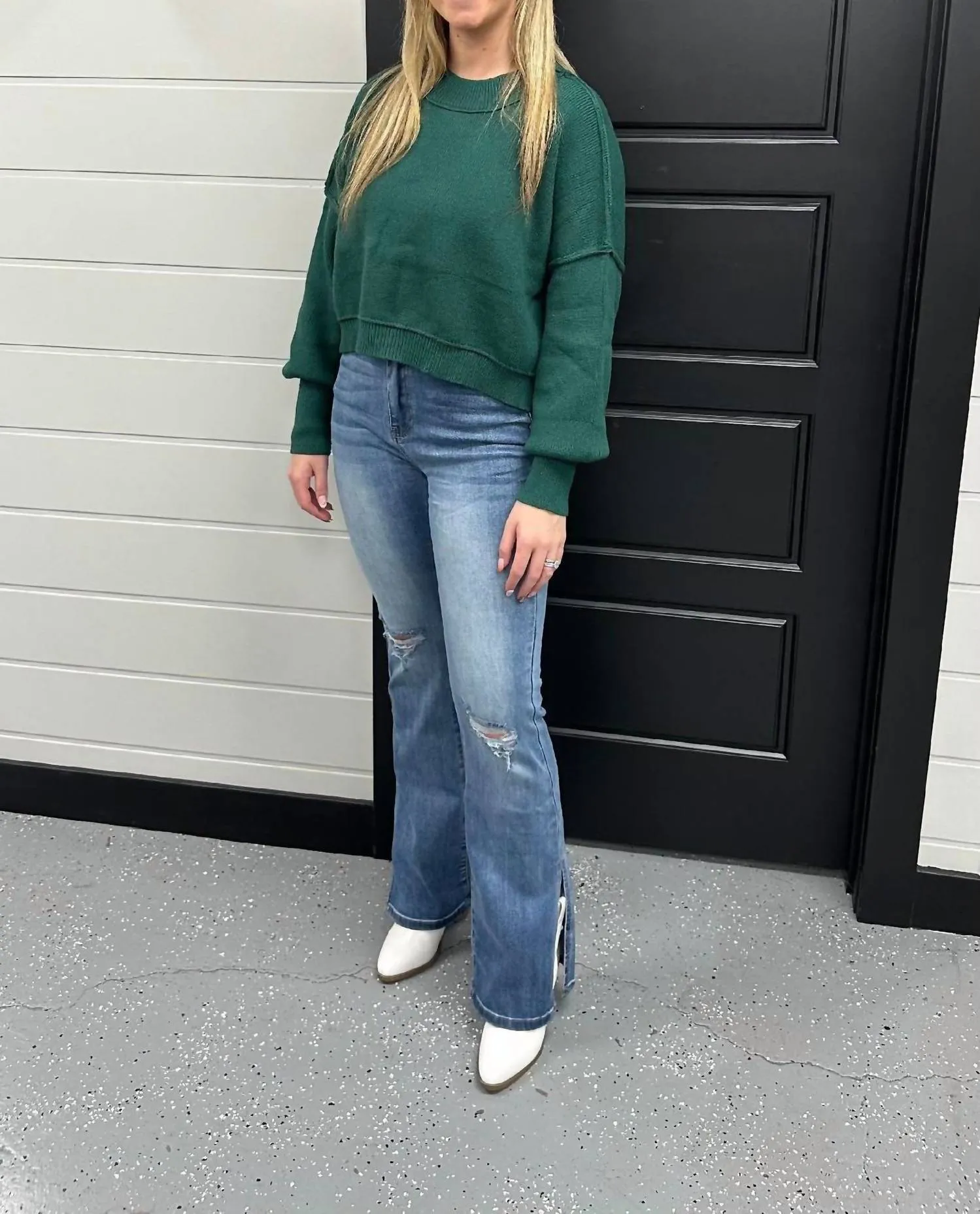 Cropped Sweater In Dark Green