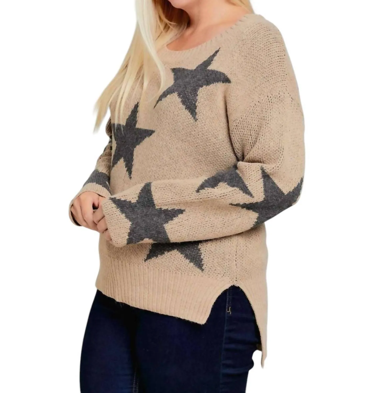 Curvy Star Sweater - Plus In Taupe