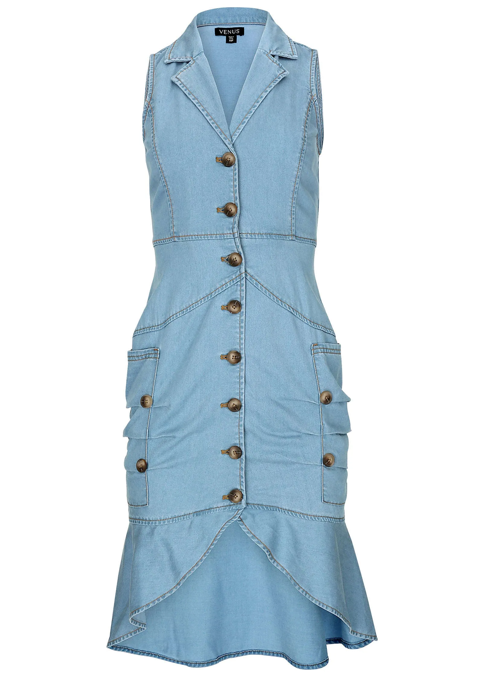Denim Button Detail Dress  - Blue