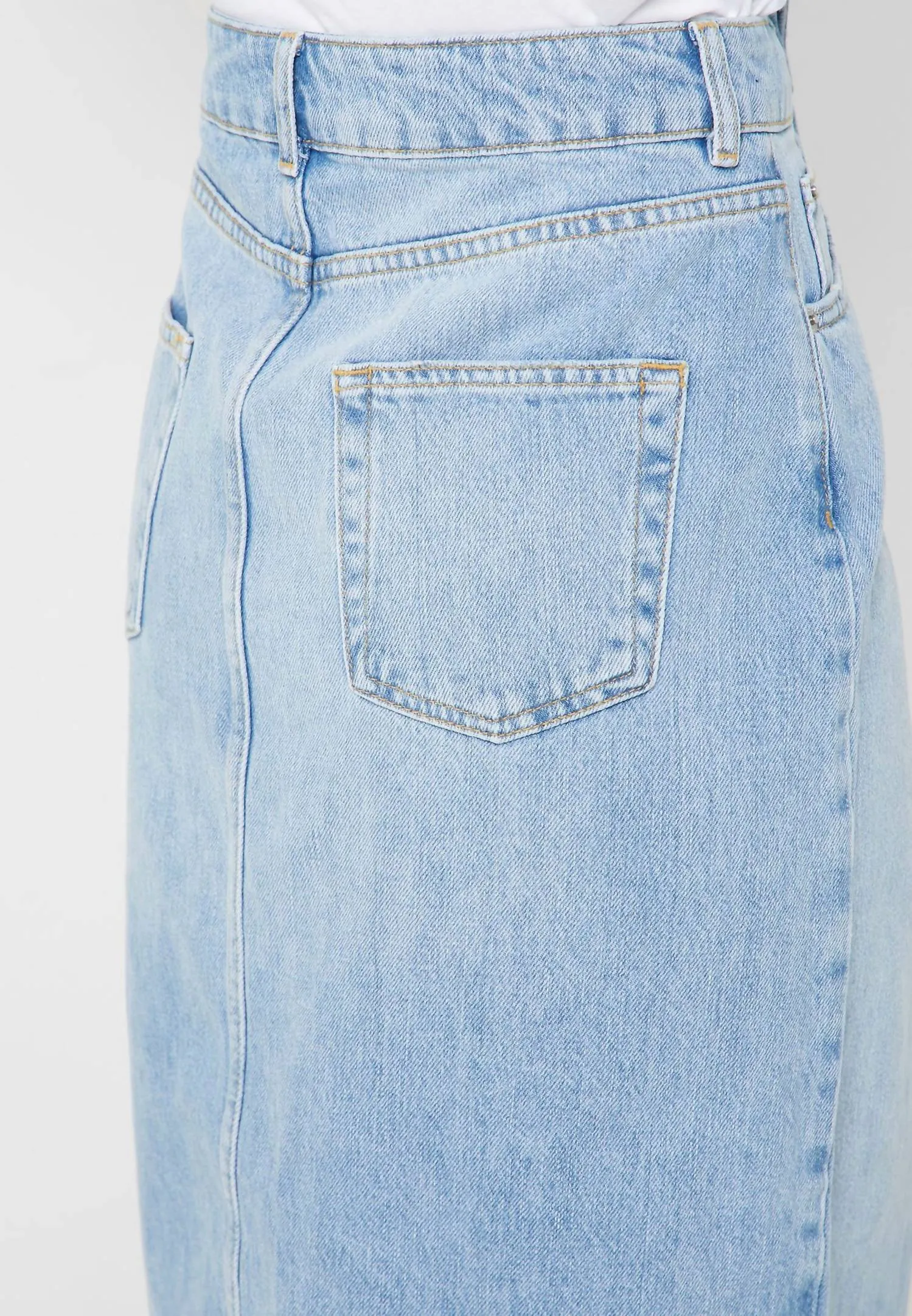 Denim Front Split Pencil Denim Skirt In Blue