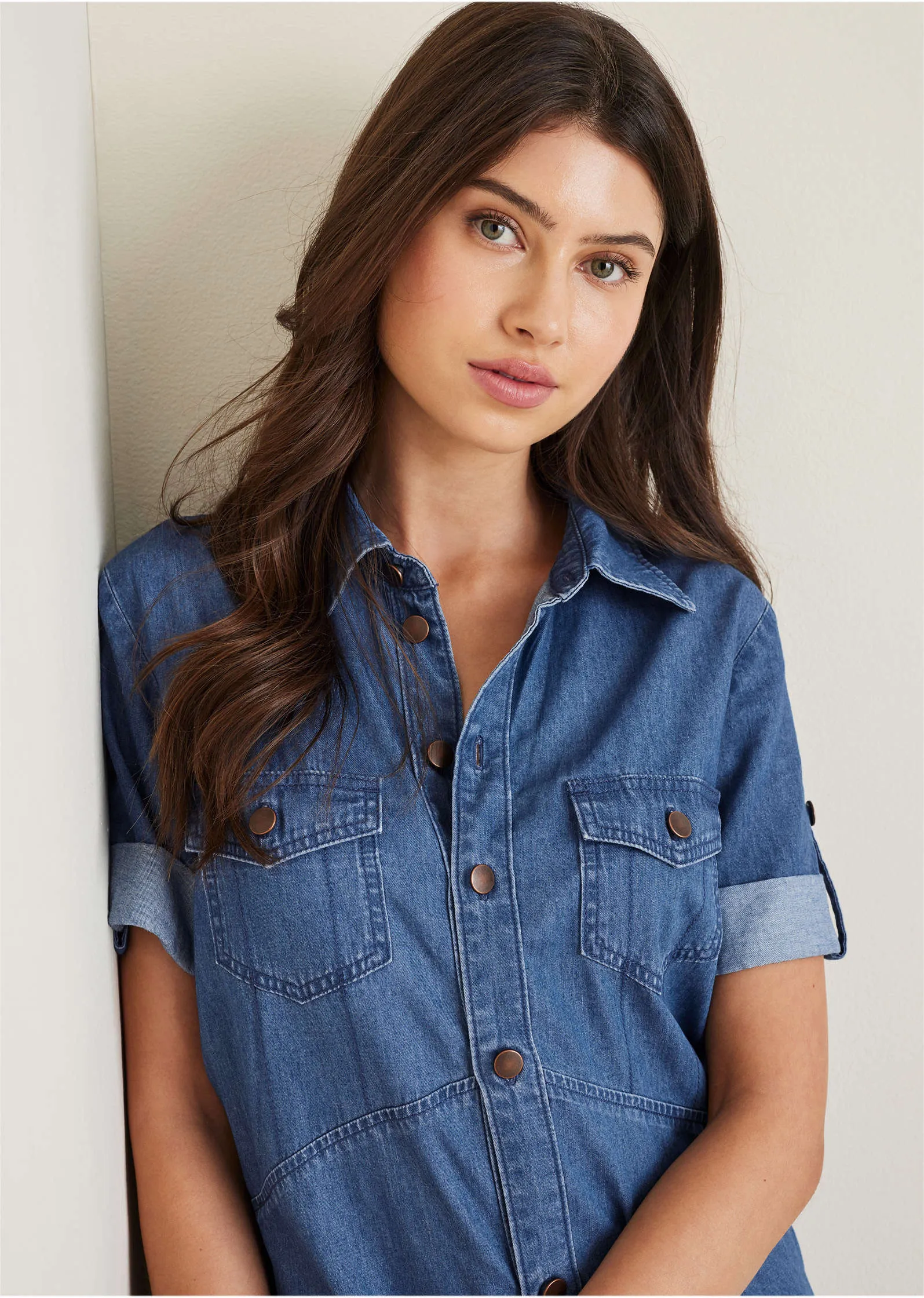 Denim Midi Shirt Dress - Medium Wash