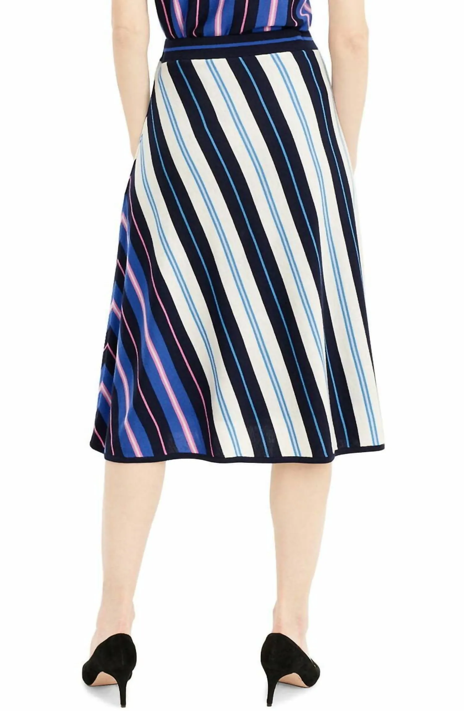 Diagonal Stripe Merino Wool Midi A Line Skirt In Multicolor