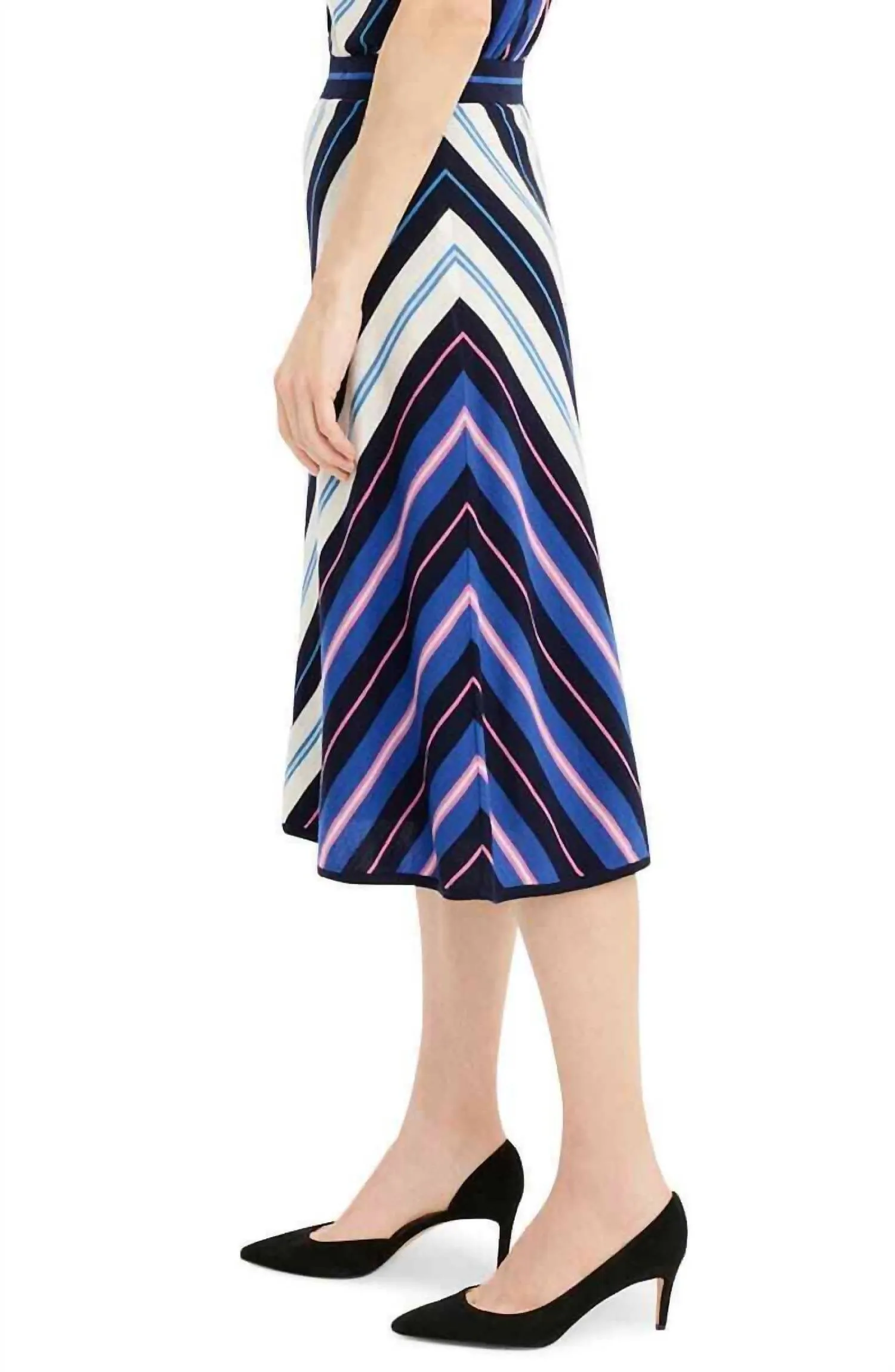 Diagonal Stripe Merino Wool Midi A Line Skirt In Multicolor