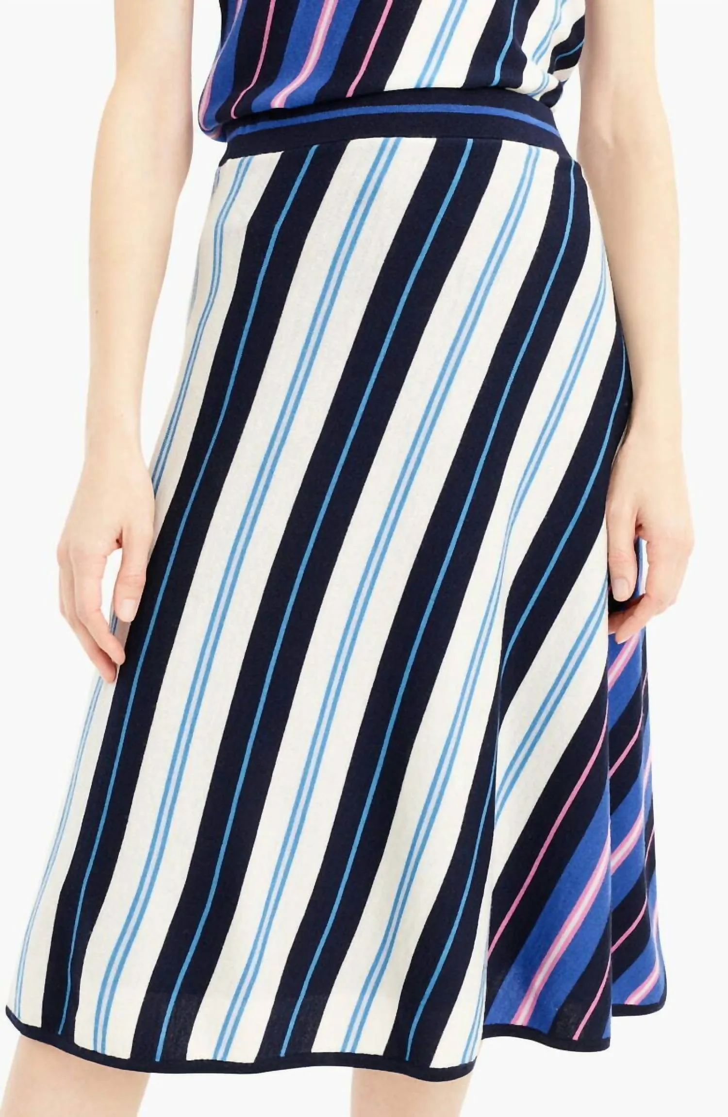 Diagonal Stripe Merino Wool Midi A Line Skirt In Multicolor