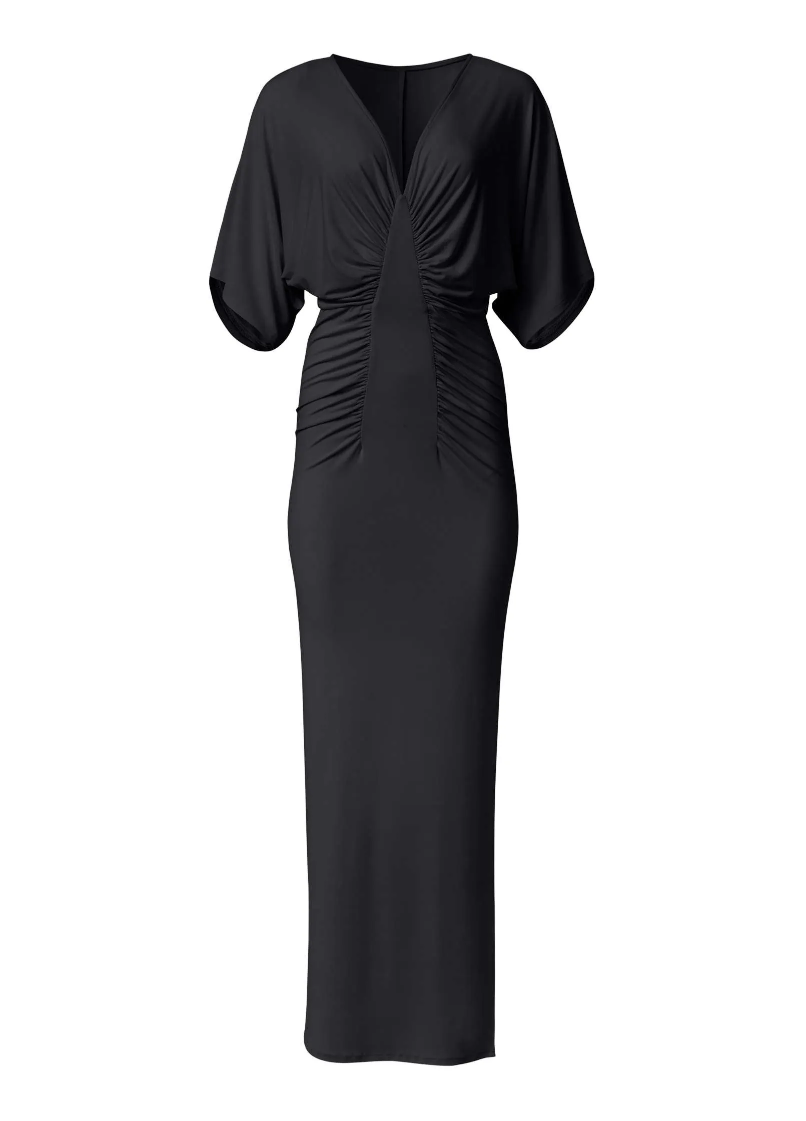 Drape Sleeve Maxi Dress - Black
